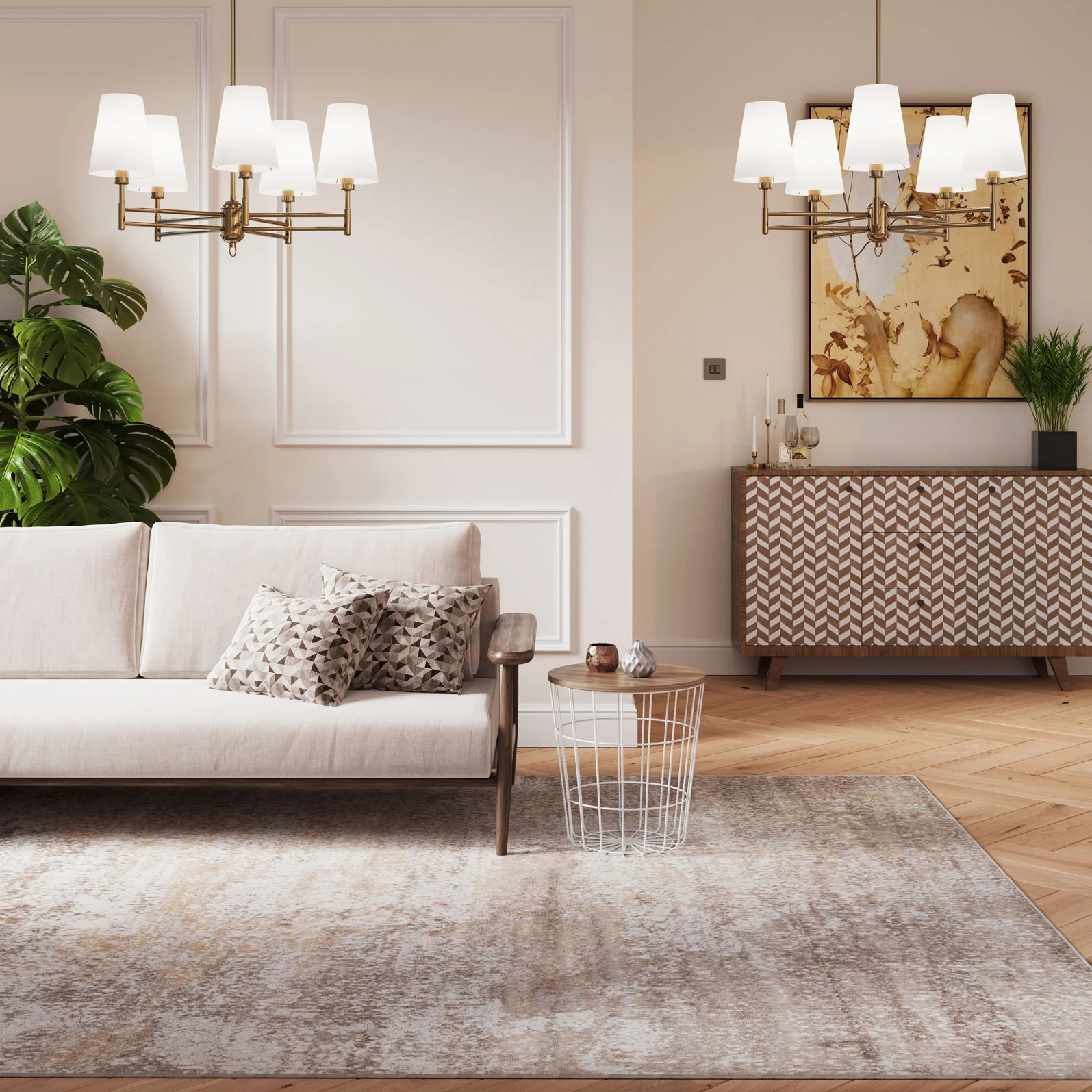 Beige Abstract Area Rug - Mia - Image 2