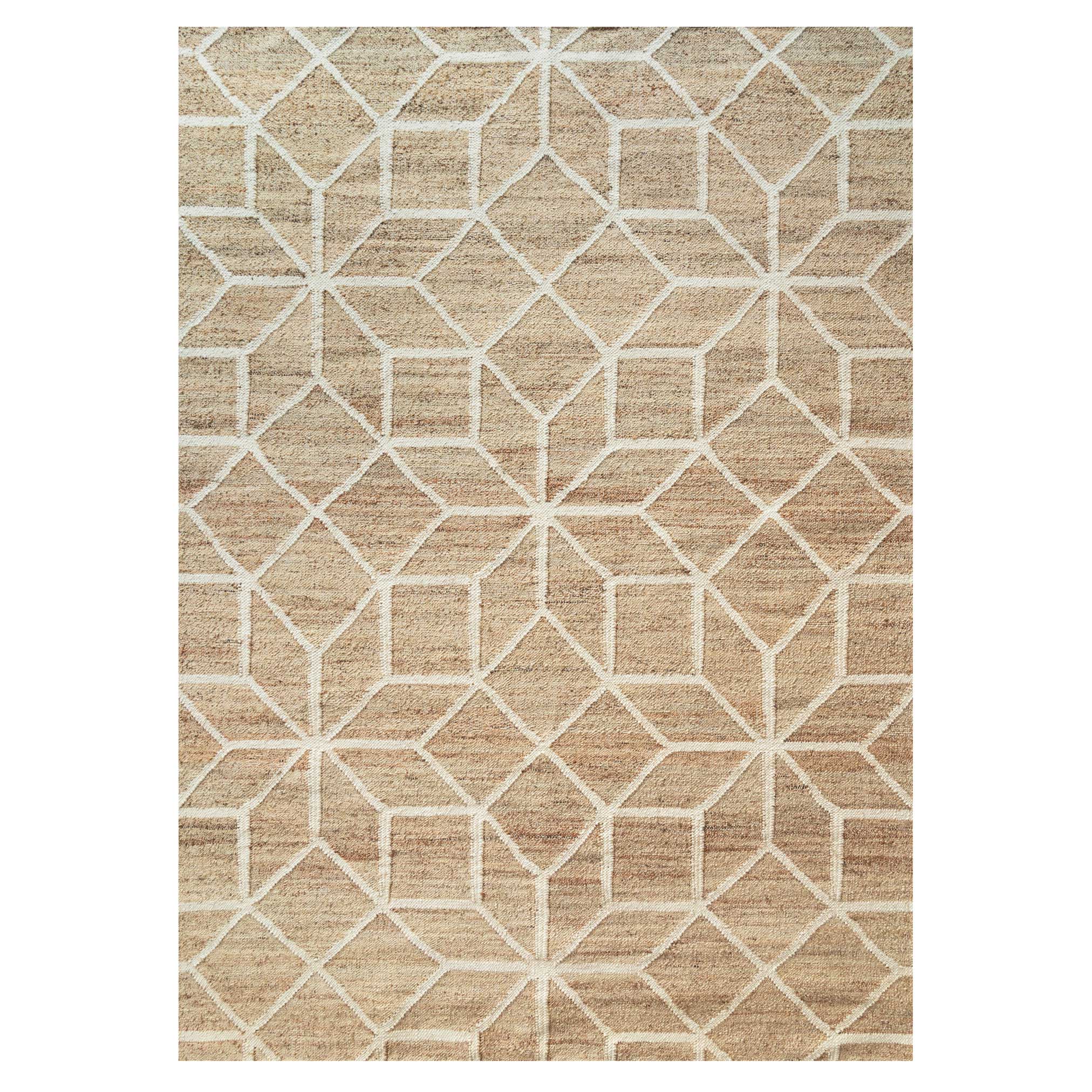 Beige Geometric Natural Jute Area Rug - Fretwork
