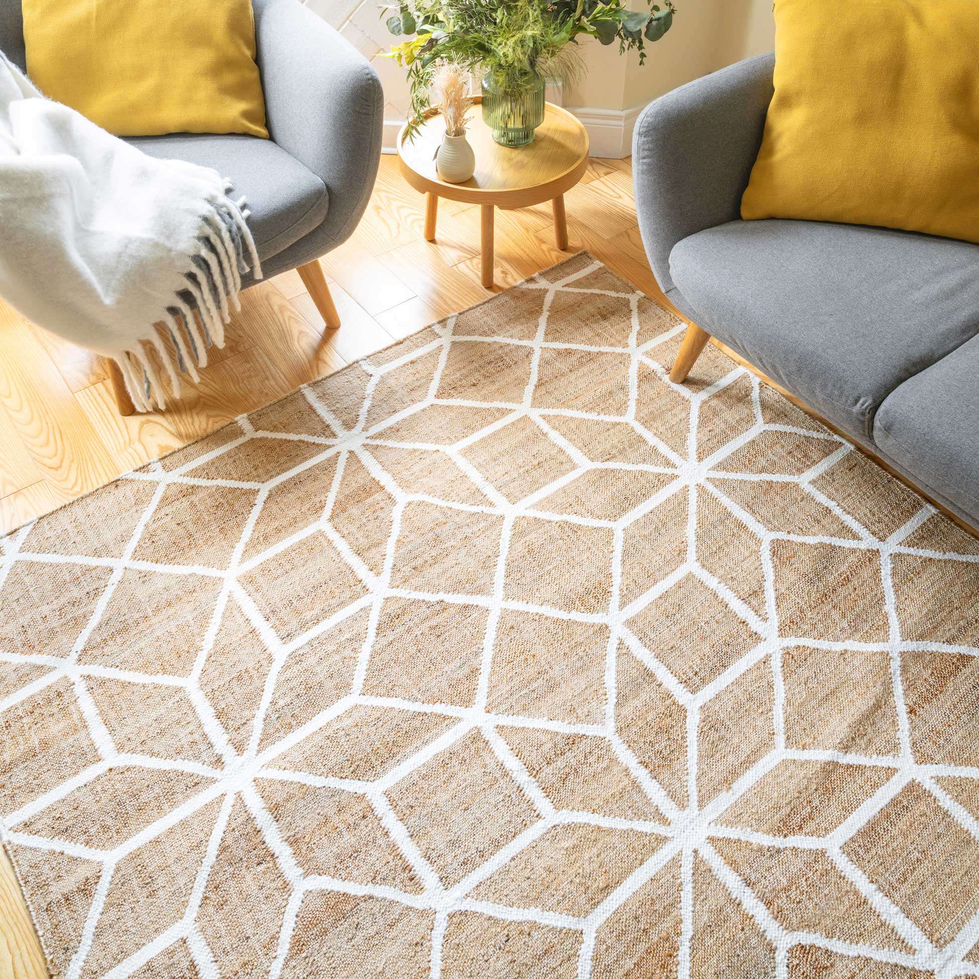 Beige Geometric Natural Jute Area Rug - Fretwork - Image 3