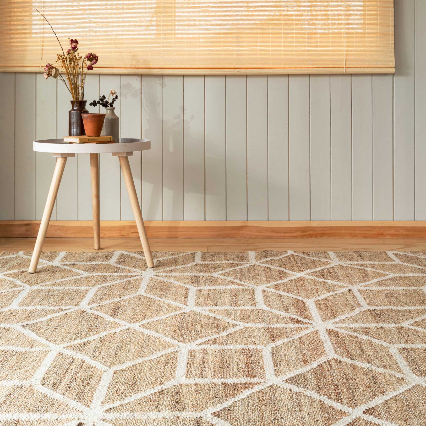 Beige Geometric Natural Jute Area Rug - Fretwork - Image 8