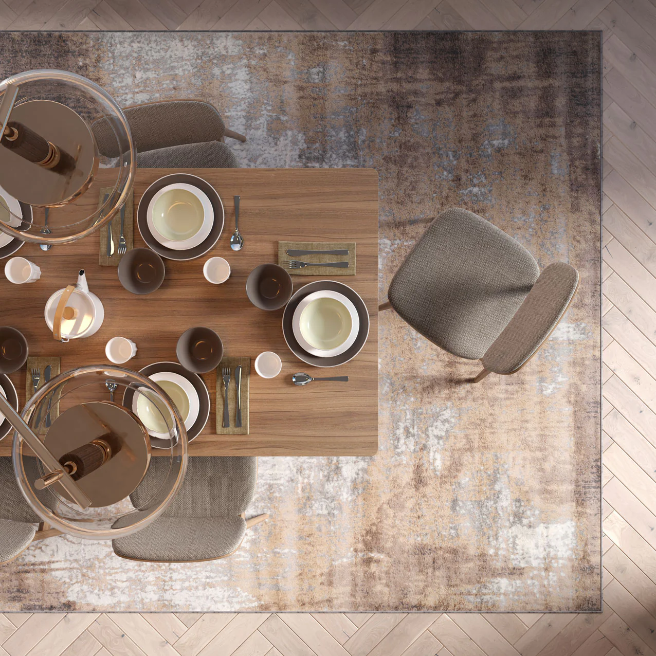Beige Grey Distressed Area Rug - Image 3
