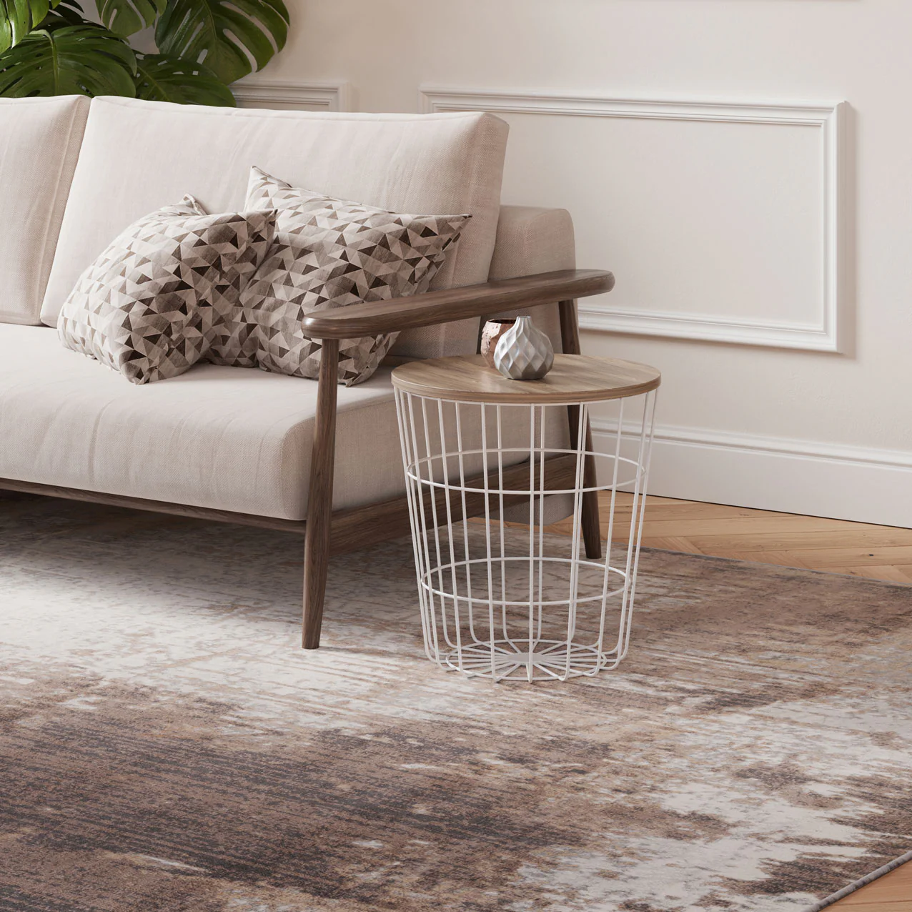 Beige Grey Distressed Area Rug - Image 4