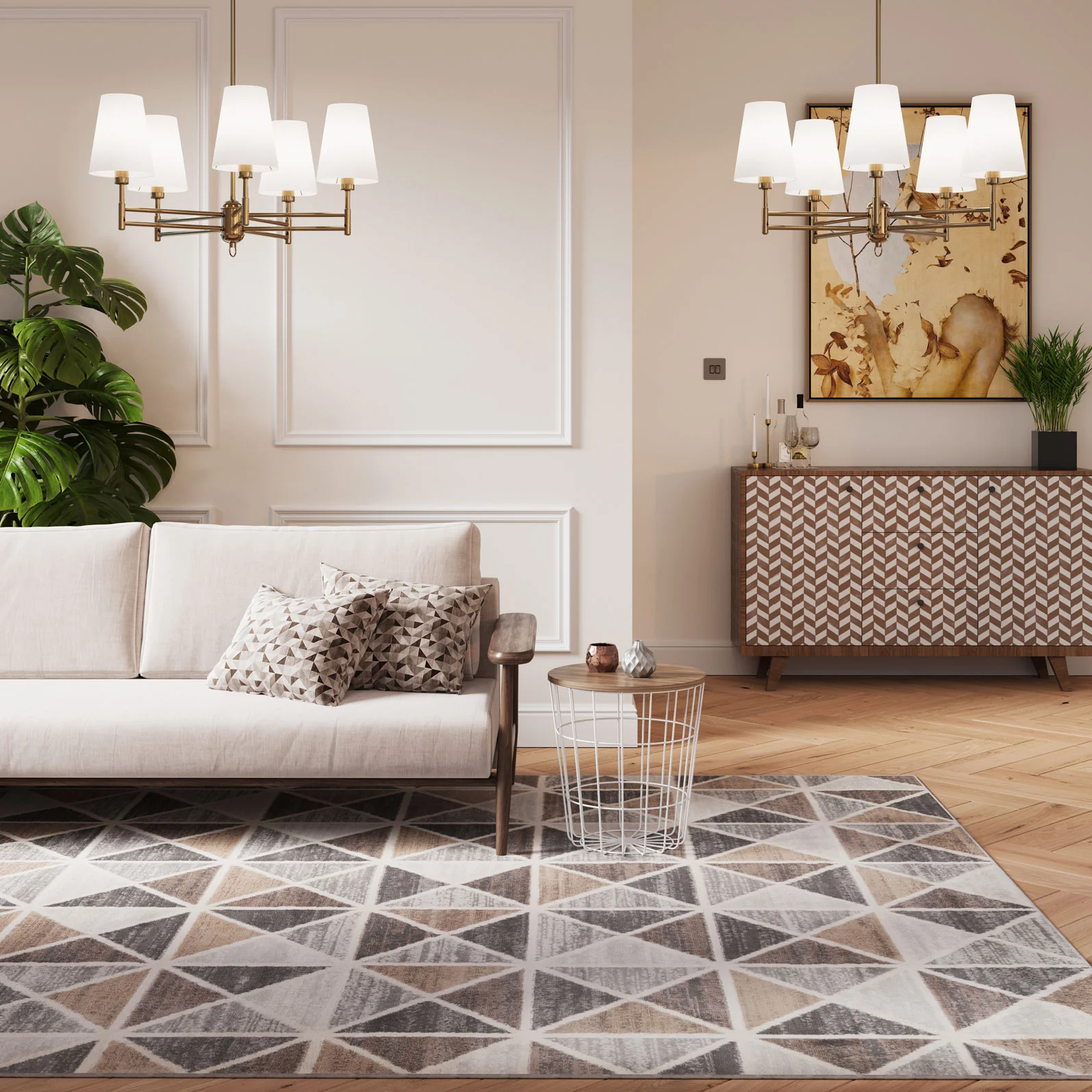 Beige Grey Multi Tile Area Rug - Image 5