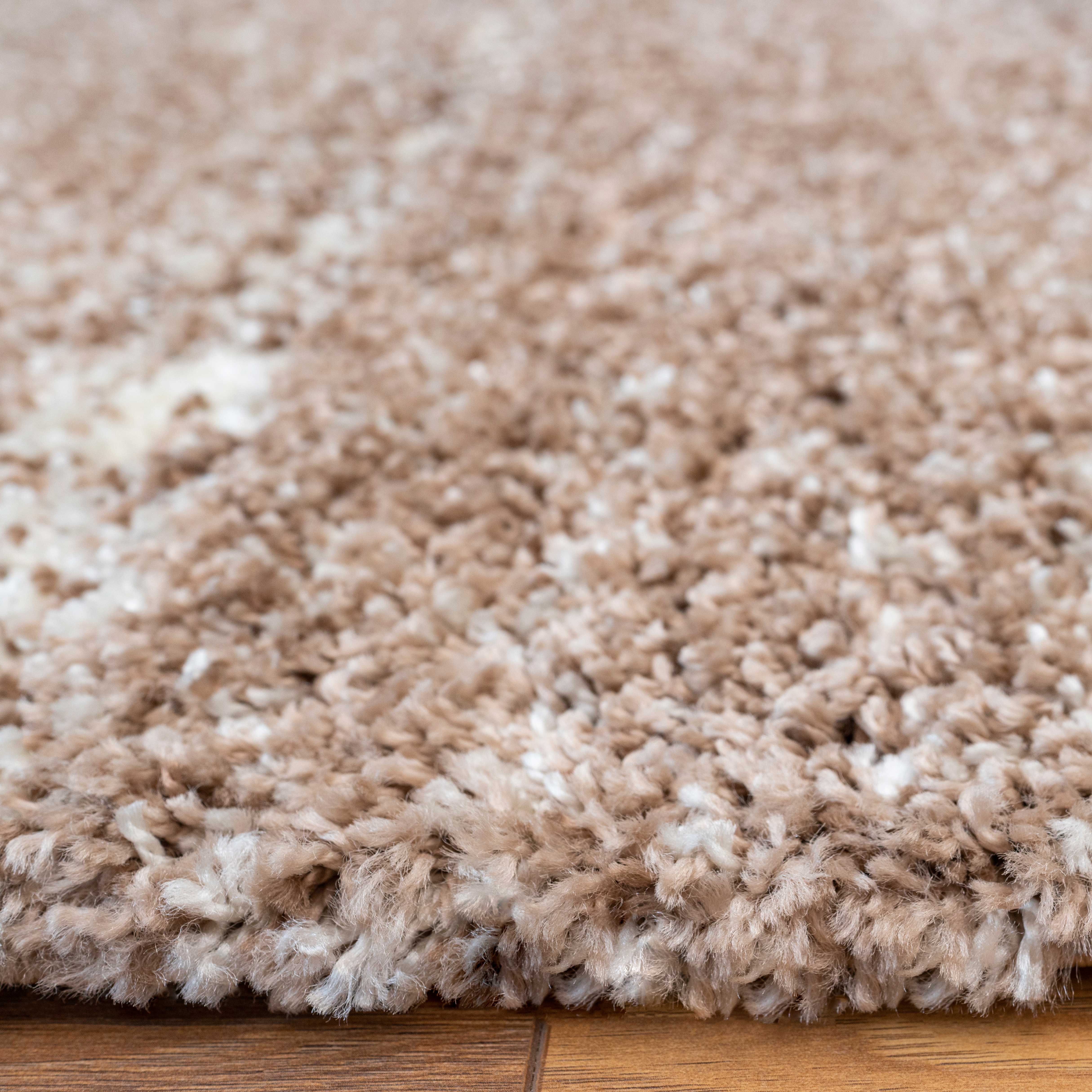 Beige Stripe Shaggy Rug Living Room - Image 4