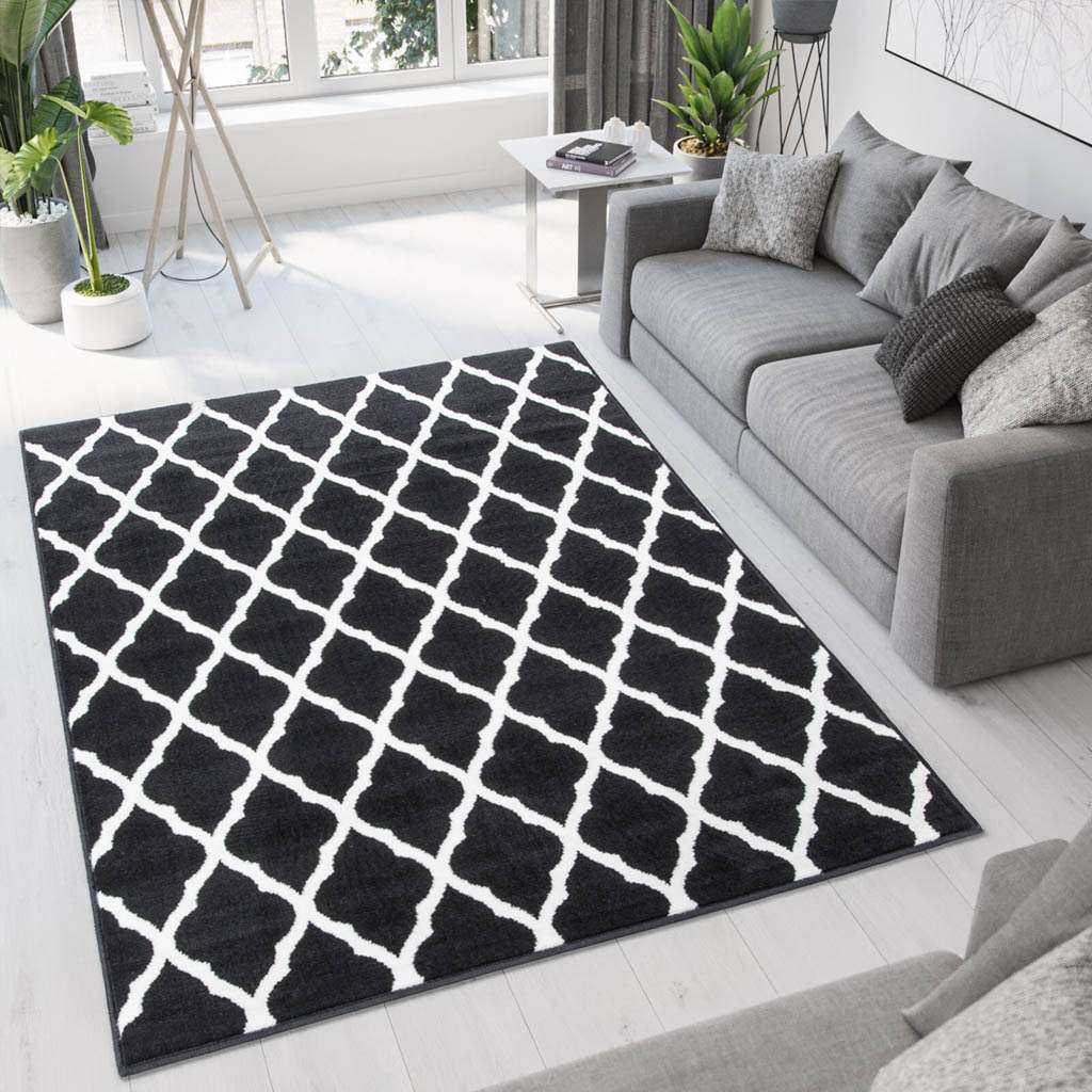 Black Moroccan Trellis Living Room Rug - Image 2