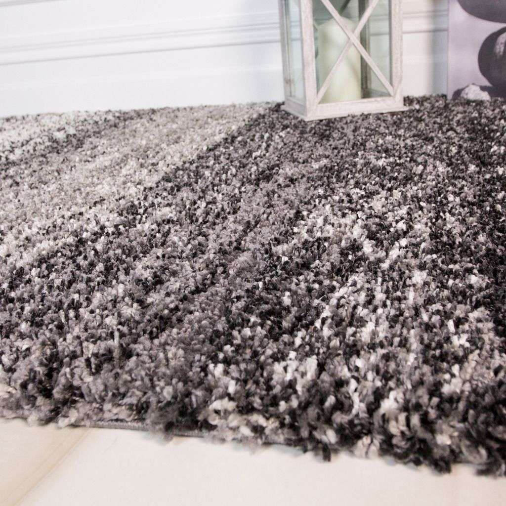 Black Stripe Shaggy Runner Rug - Image 4