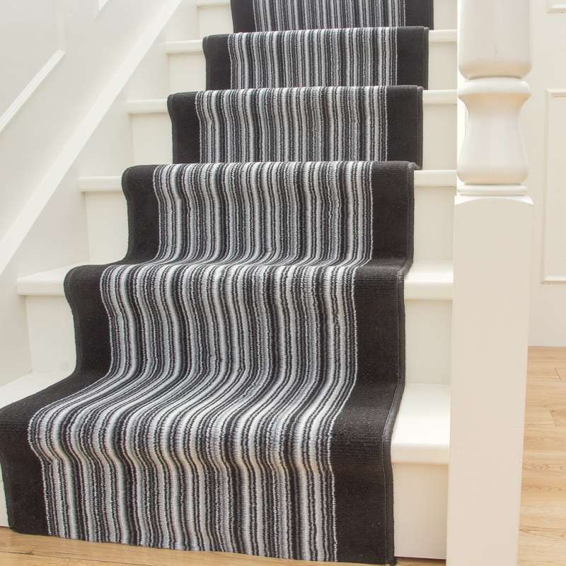 Black White Stripey Stair Carpet Runner - Cut to Measure - Image 2
