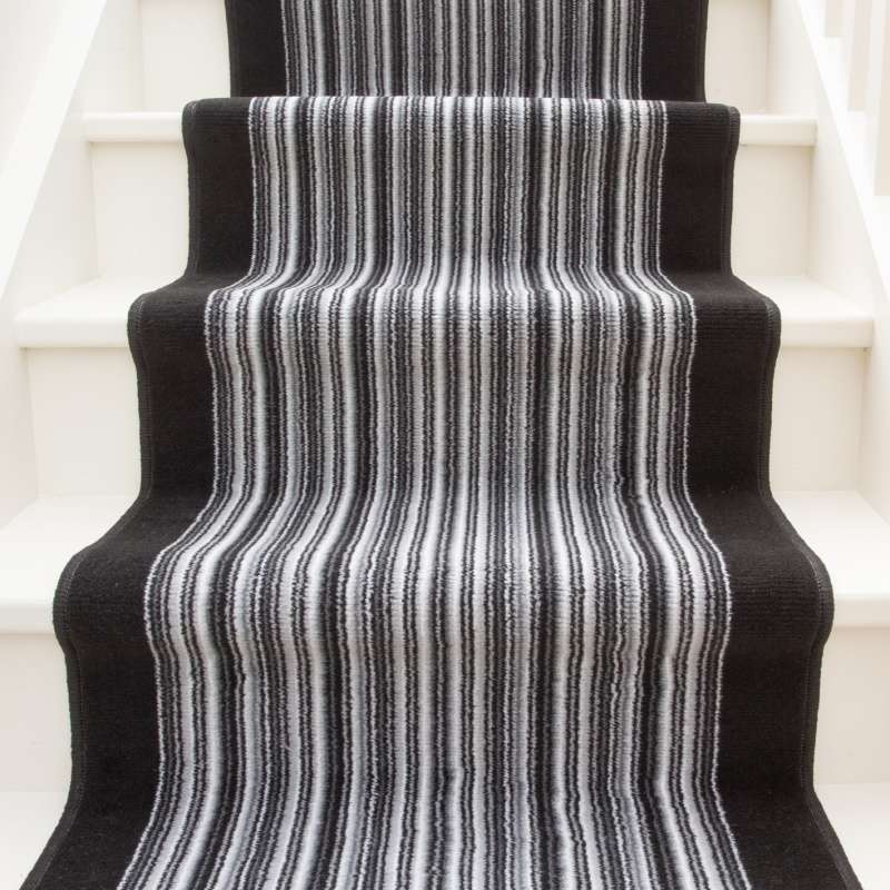 Black White Stripey Stair Carpet Runner - Cut to Measure - Image 5