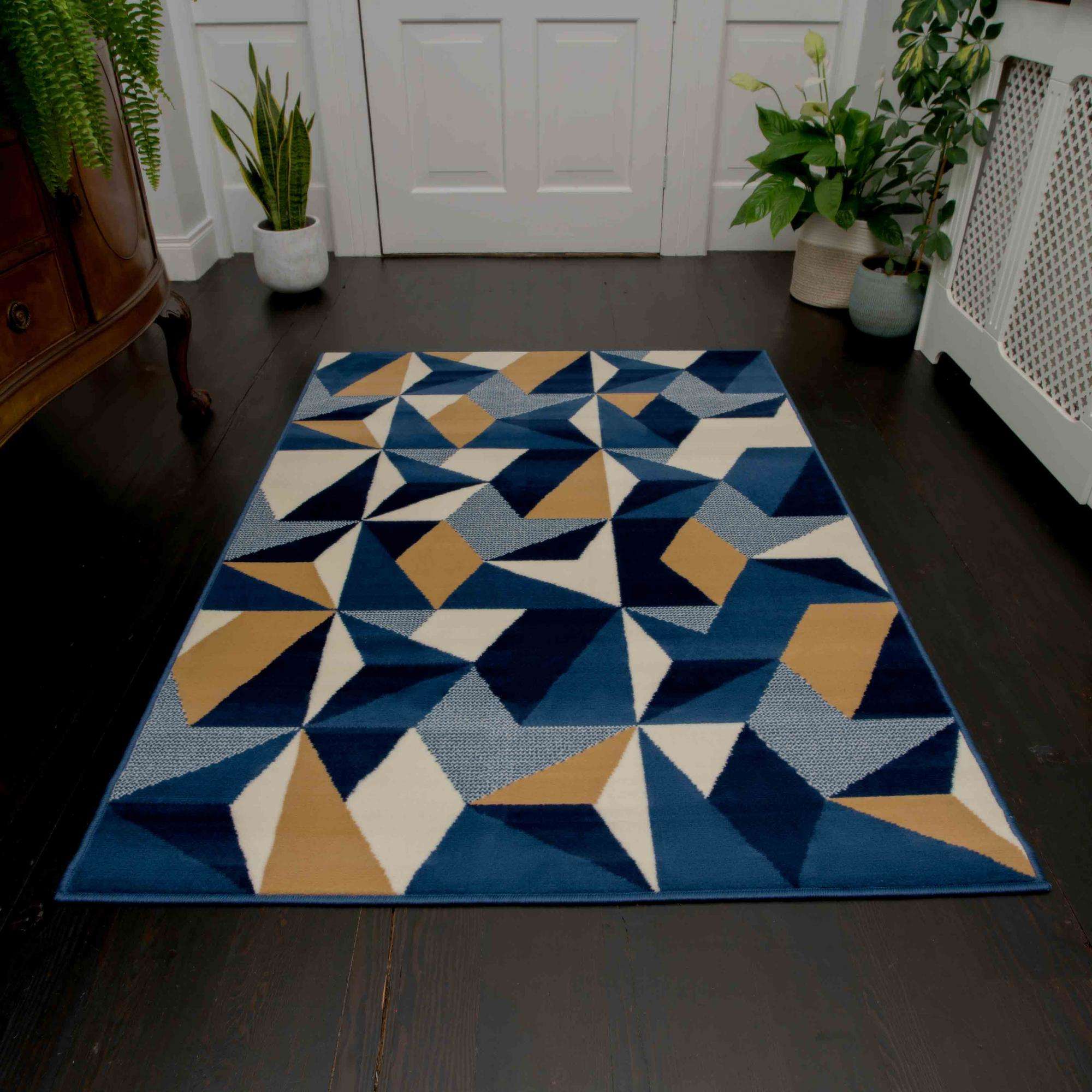 Blue Grey Modern Geometric Living Room Rugs - Image 2