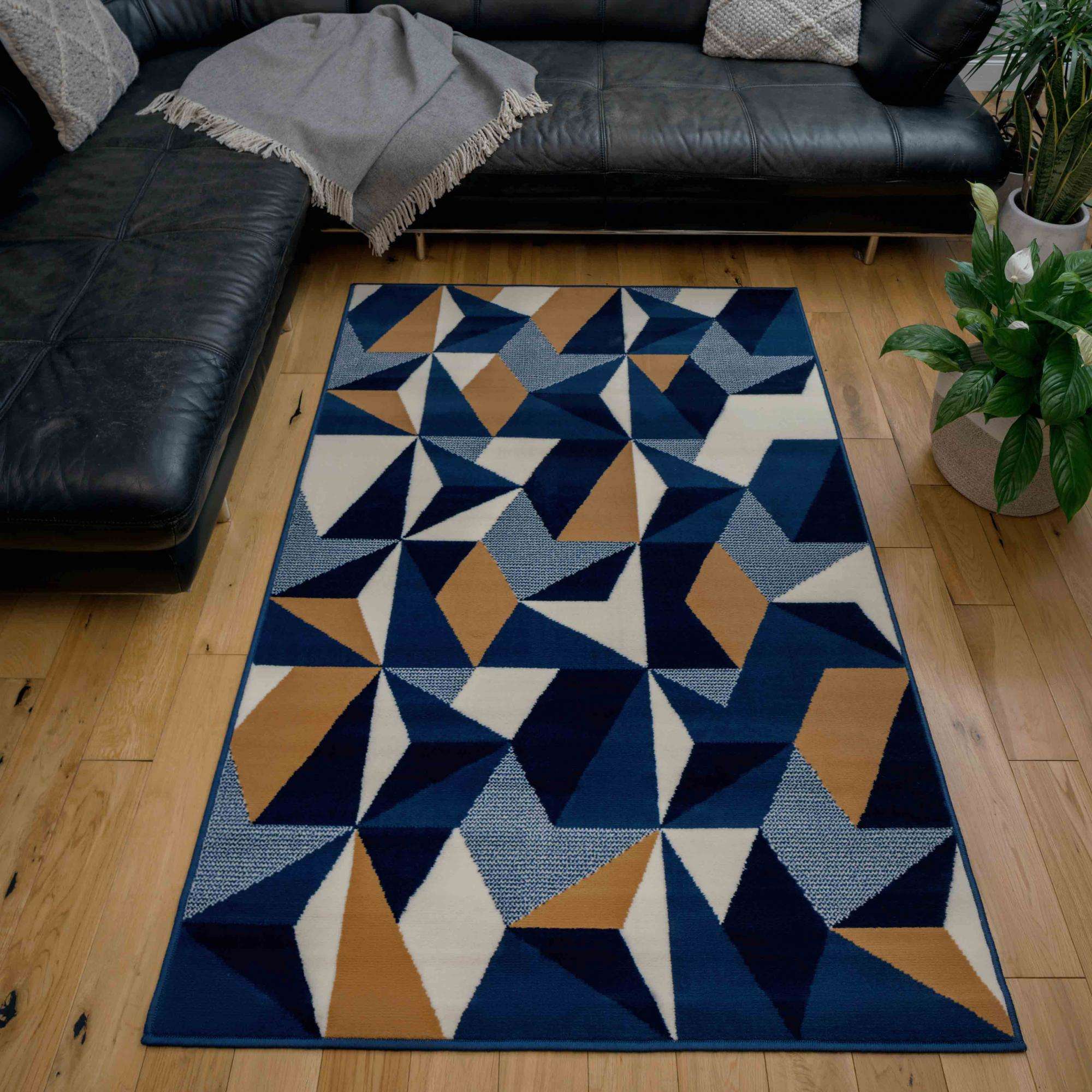 Blue Grey Modern Geometric Living Room Rugs - Image 5