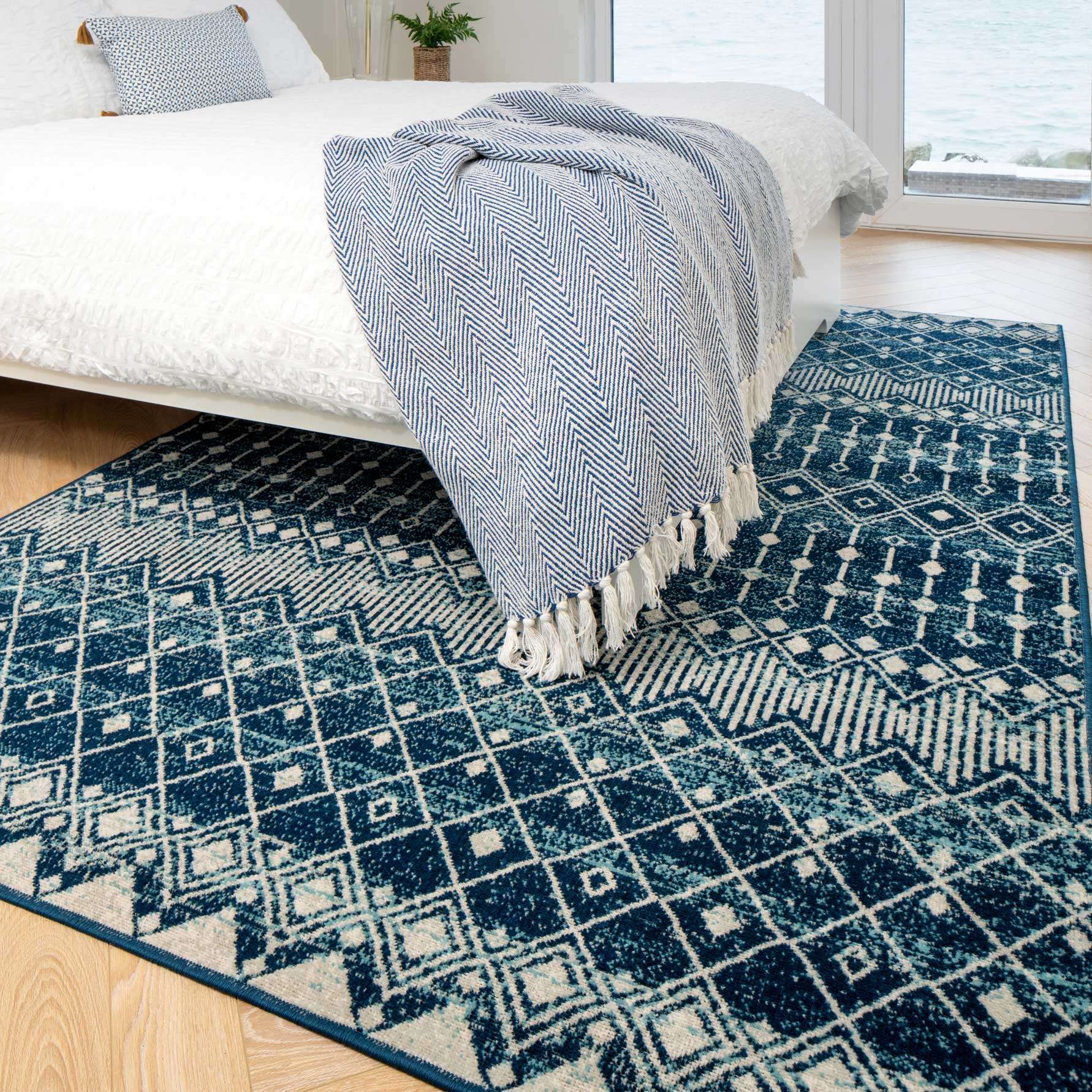 Blue Moroccan Tile Living Room Rug - Image 4