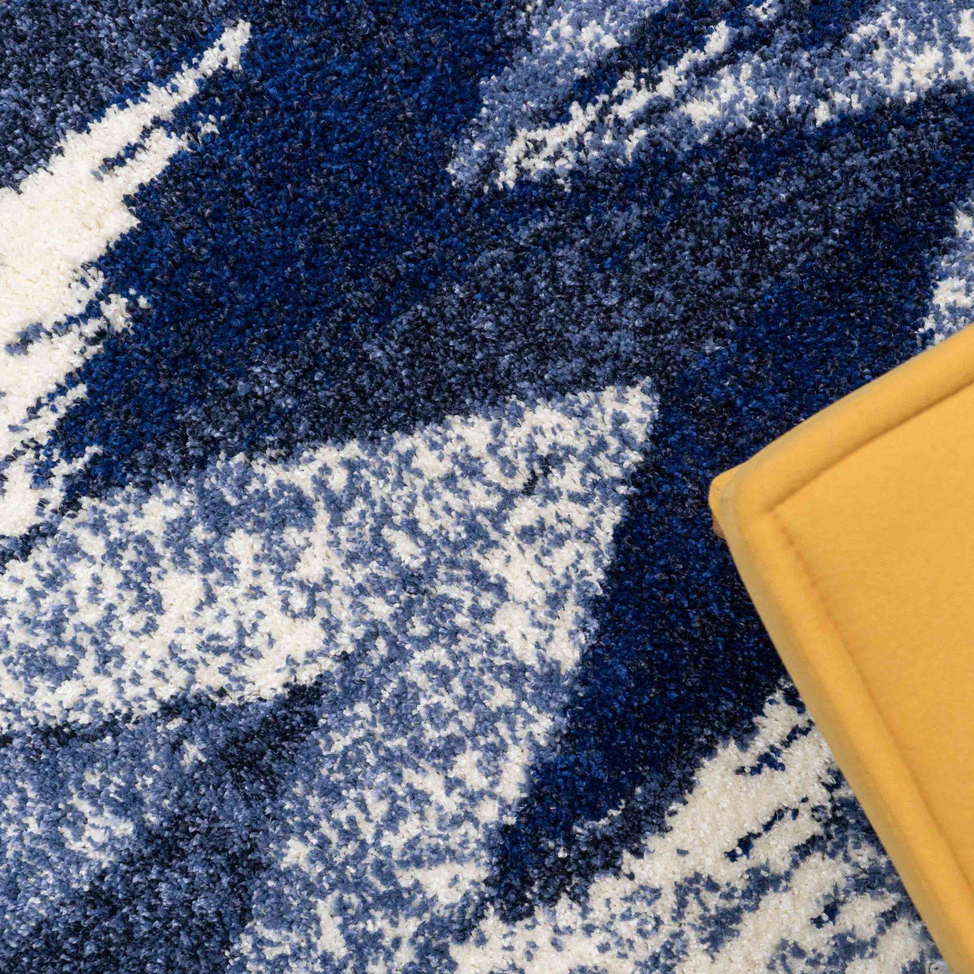 Blue Navy Chevron Mottled Shaggy Living Room Rug - Image 4