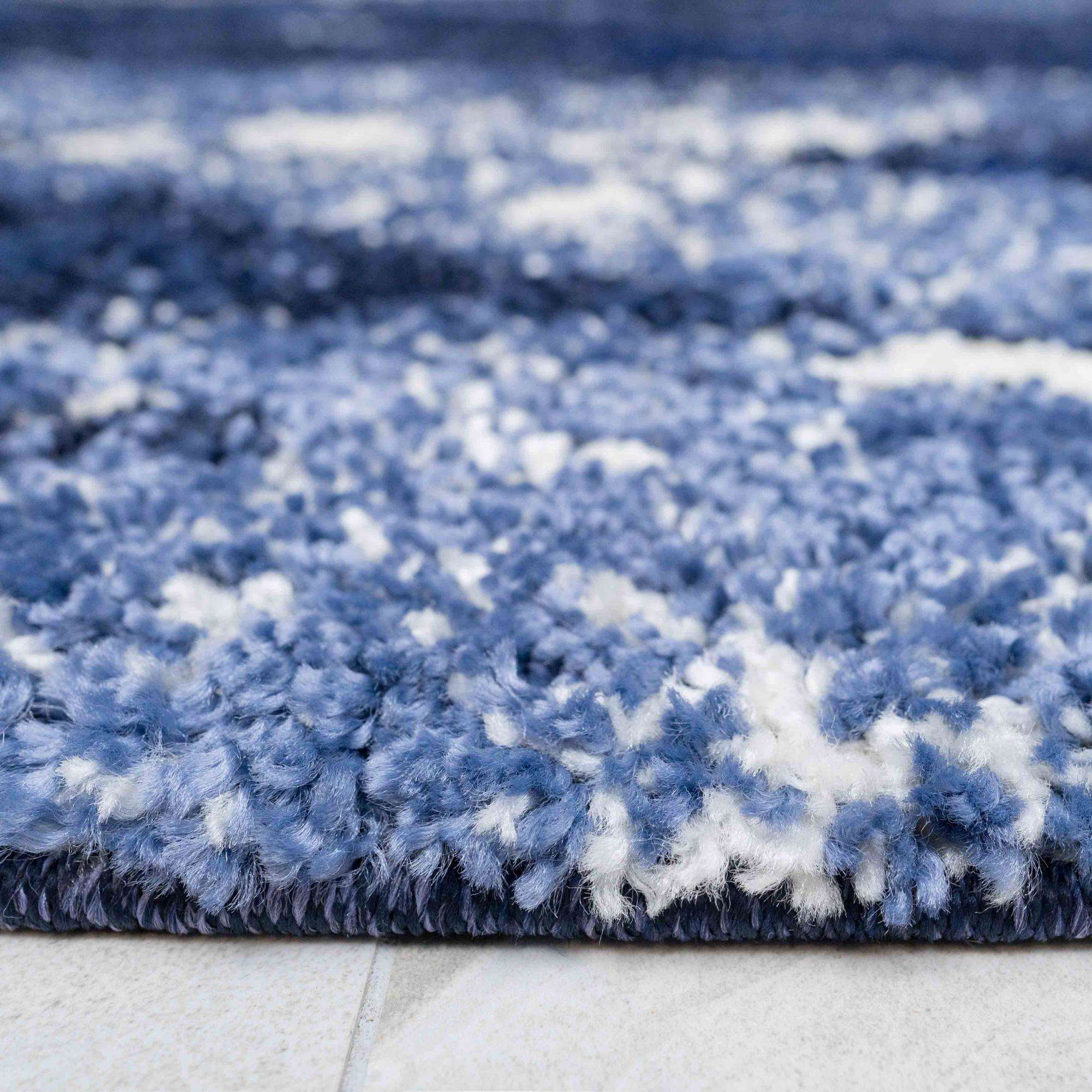 Blue Navy Chevron Mottled Shaggy Living Room Rug - Image 7