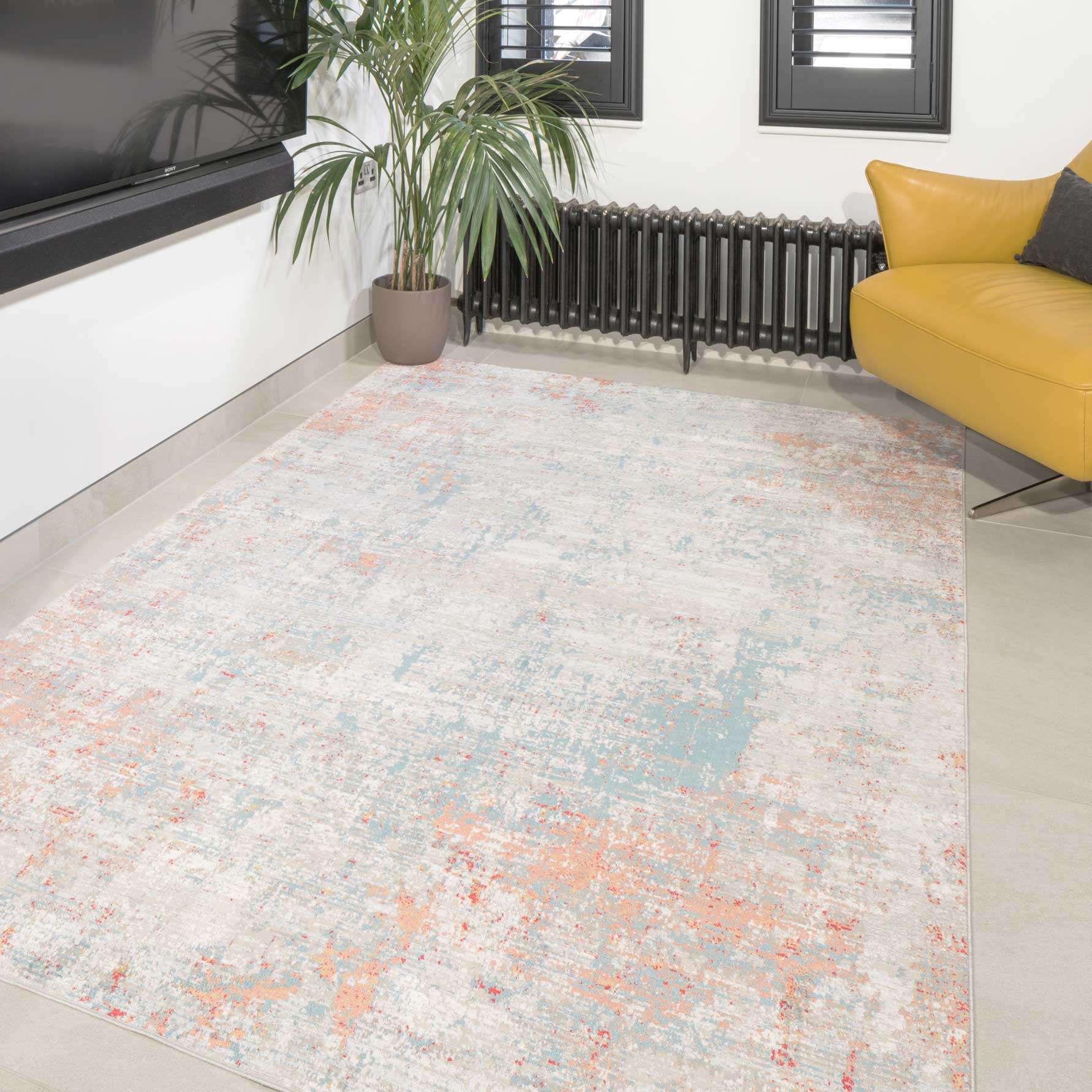 Blue Terracotta Abstract Canvas Runner Rug - Image 2