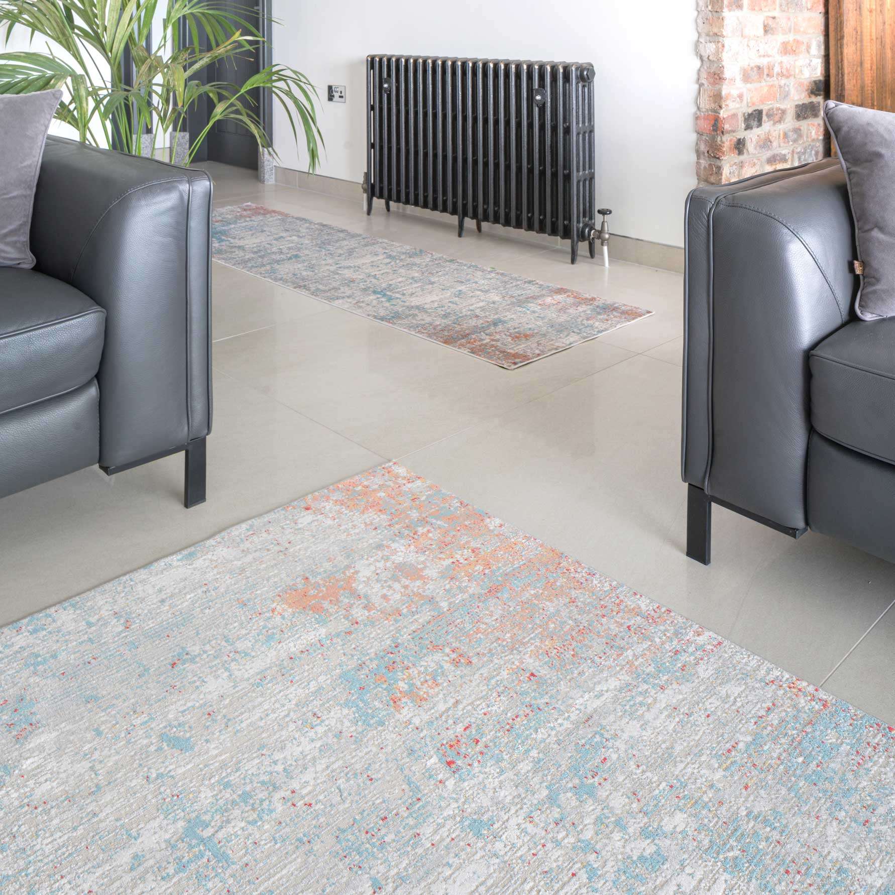 Blue Terracotta Abstract Canvas Runner Rug - Image 6