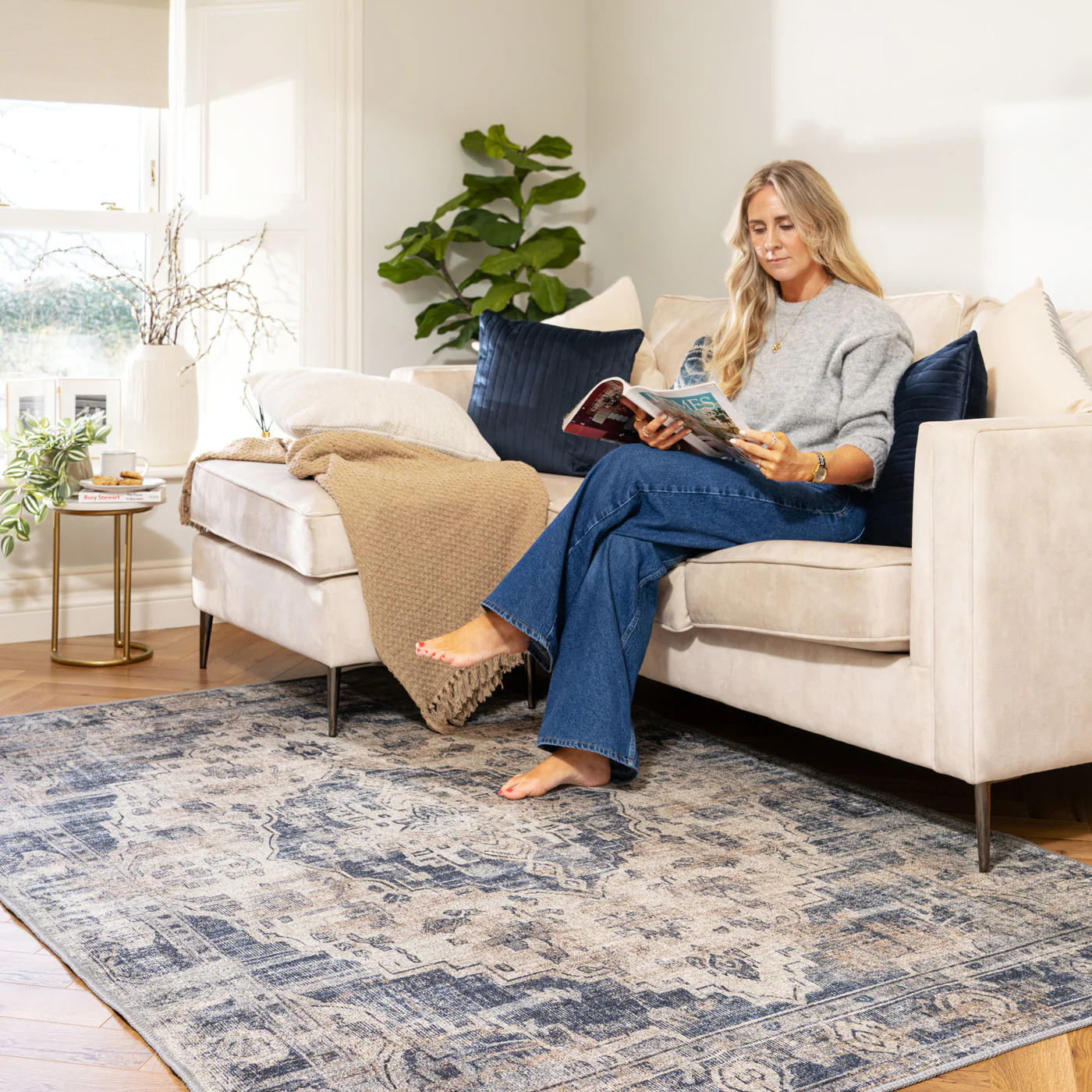 Washable Blue Traditional Rug - Kith - Image 2