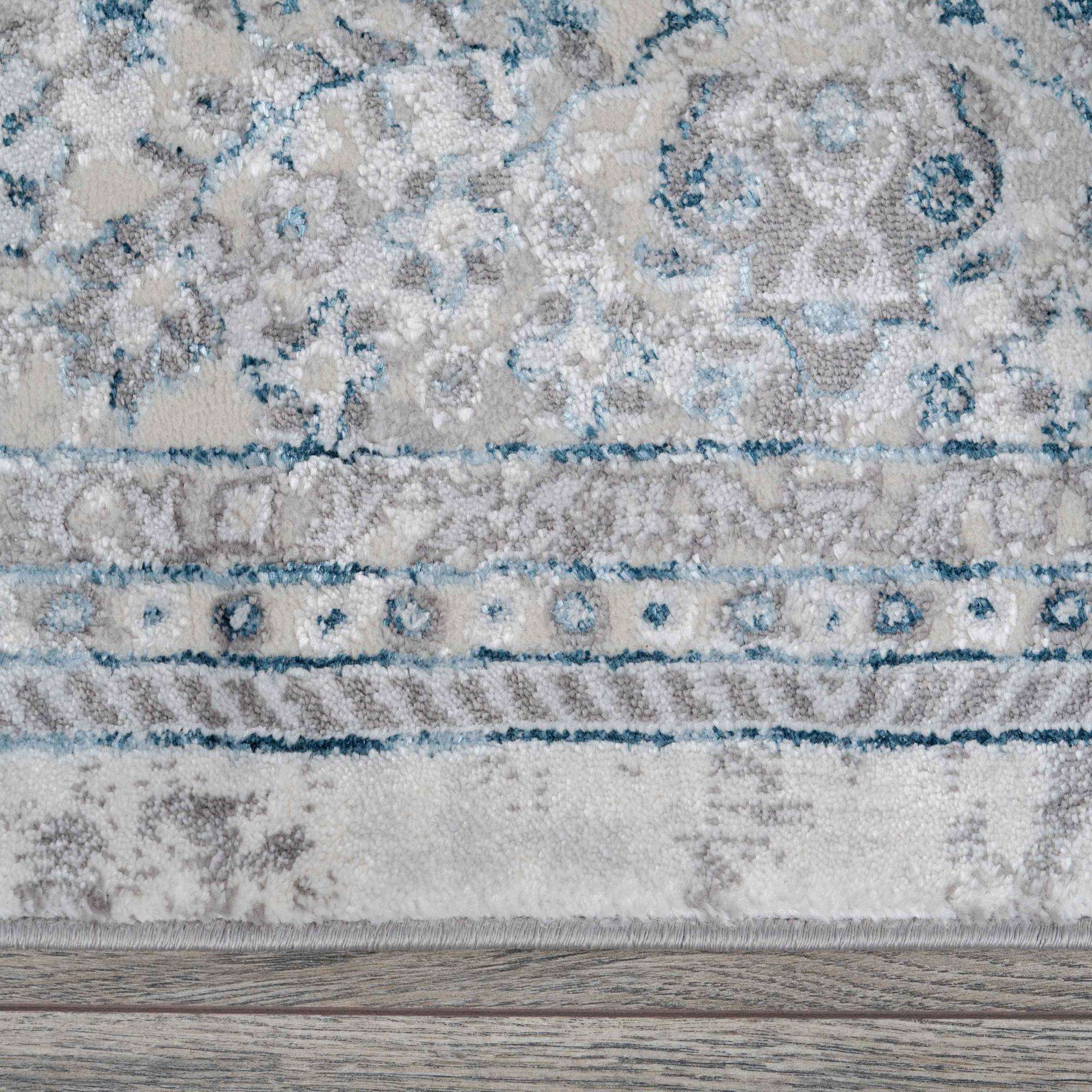 Blue Traditional Distressed Large Dining Table Rugs - Image 7
