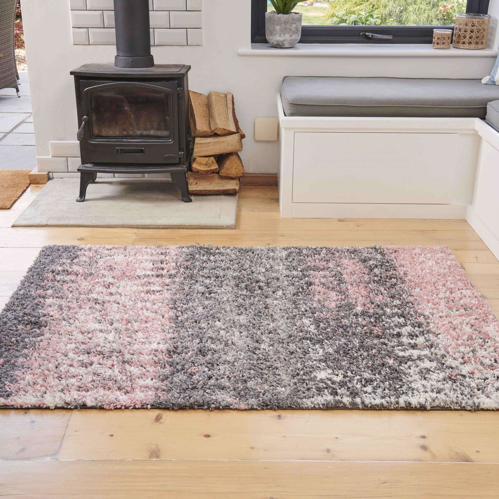 Blush Distressed Textured Shaggy Rug - Image 2