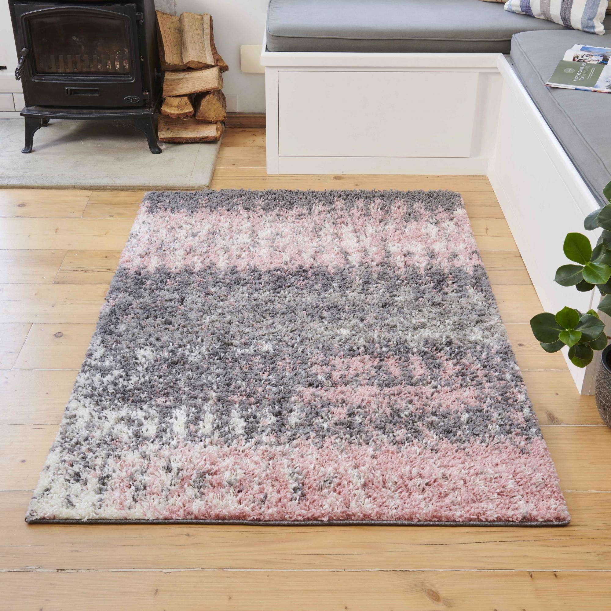 Blush Distressed Textured Shaggy Rug - Image 3