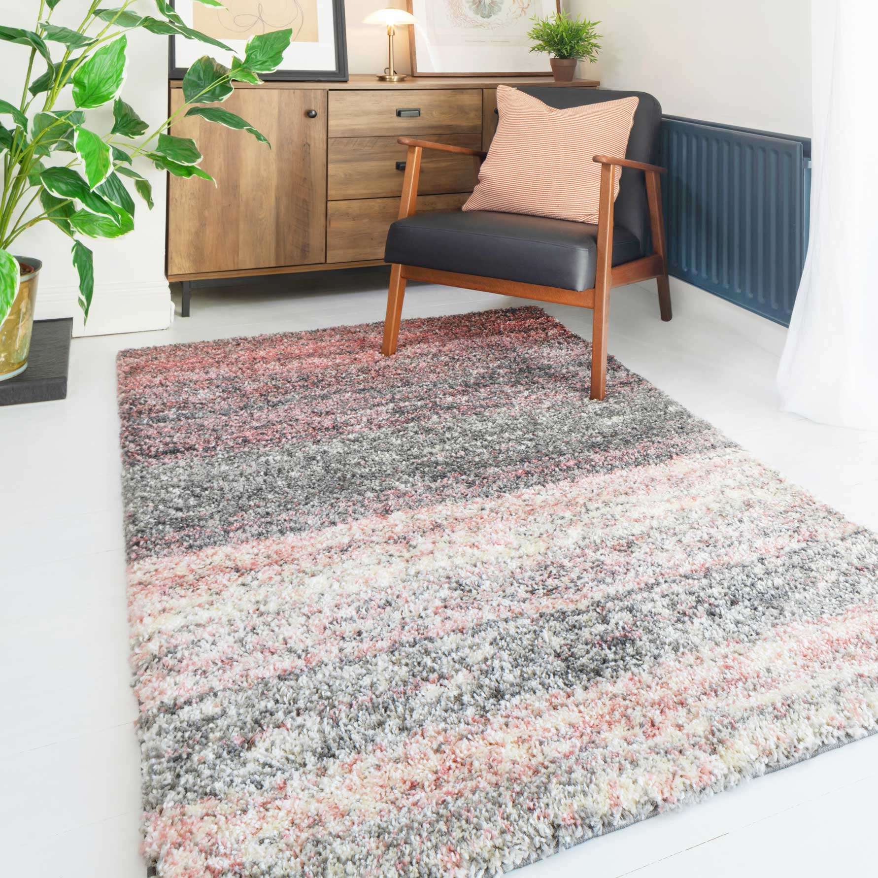 Blush Pink Stripe Shaggy Rug - Image 2