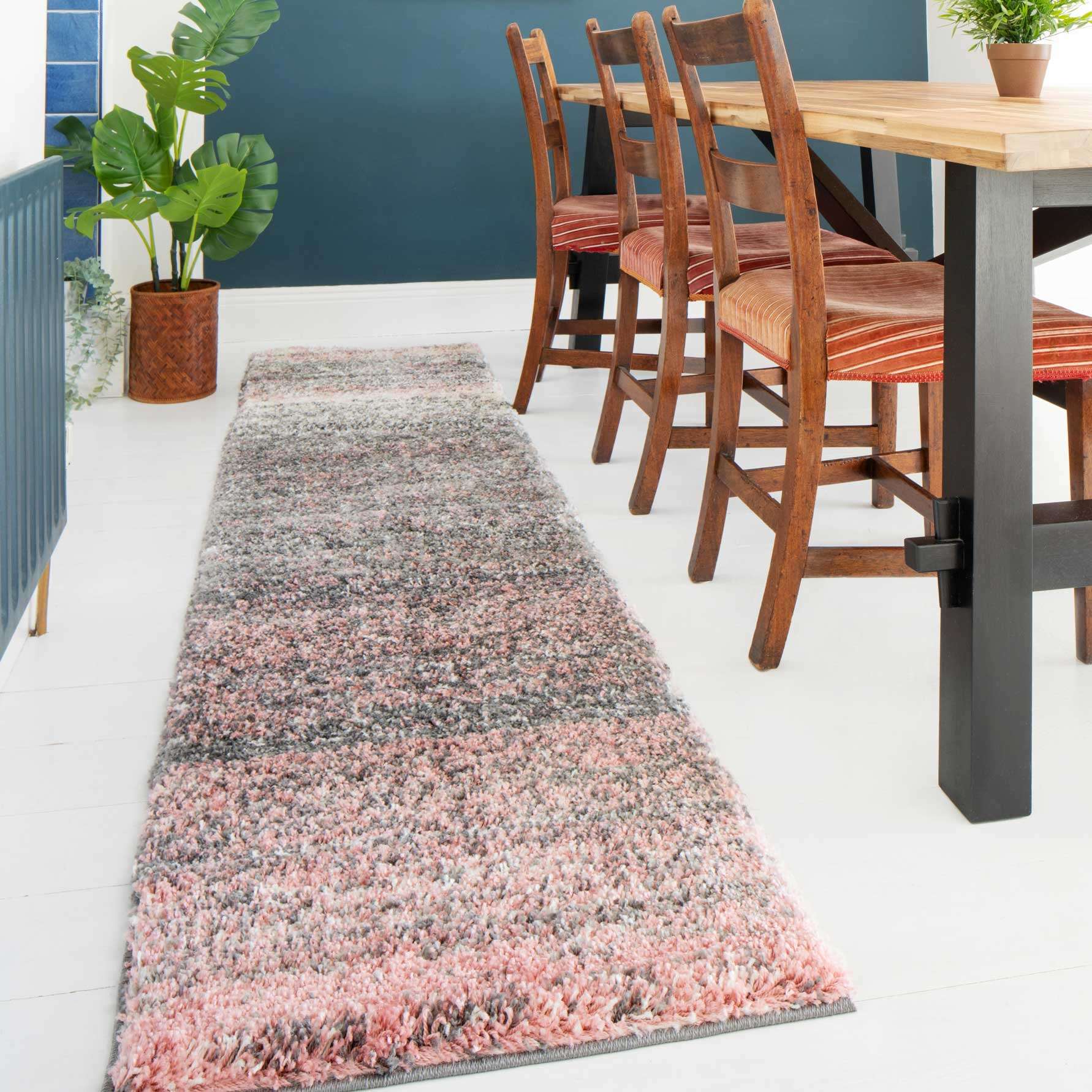 Blush Pink Stripe Shaggy Rug - Image 4