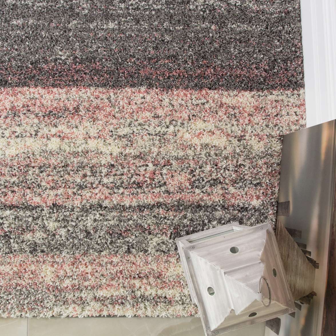 Blush Pink Stripe Shaggy Rug - Image 5