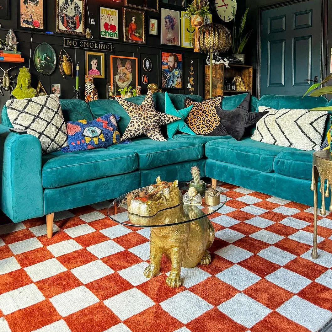 Burnt Orange Retro Checkerboard Rug - Maze Rust - Image 2