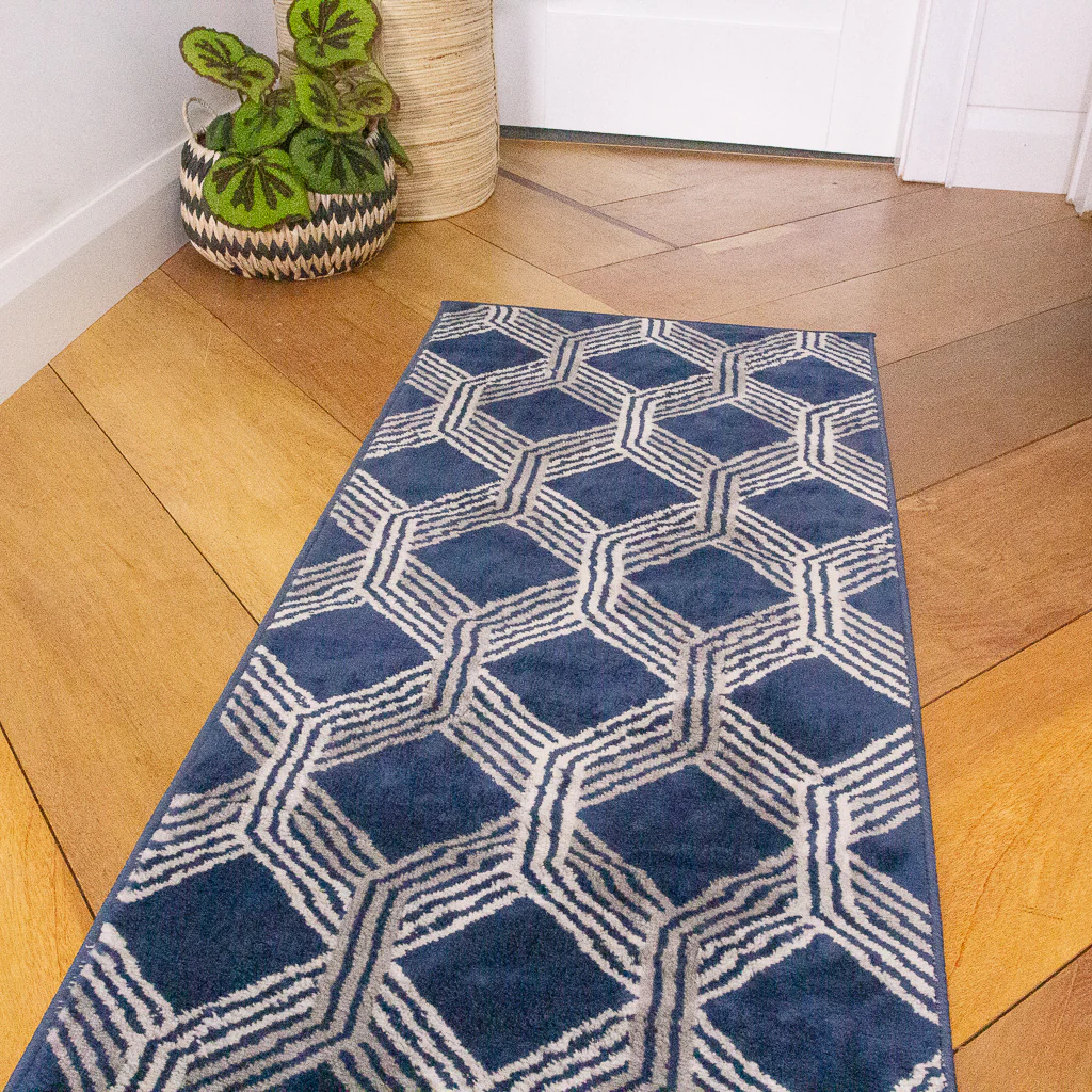 Chic Geometric Navy Living Room Rug - Image 2