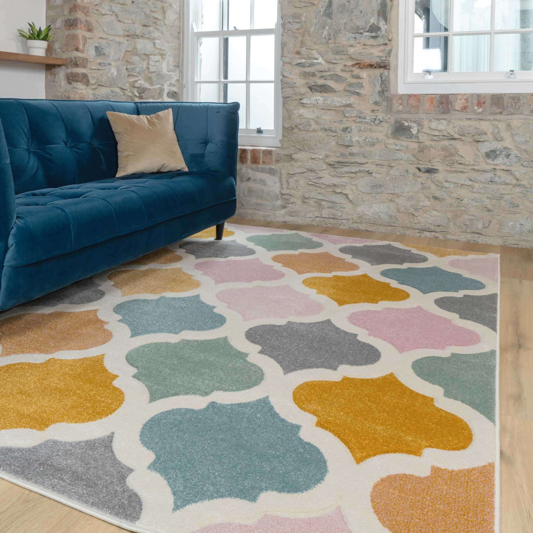 Colourful Pastel Trellis Area Room Rug - Image 3