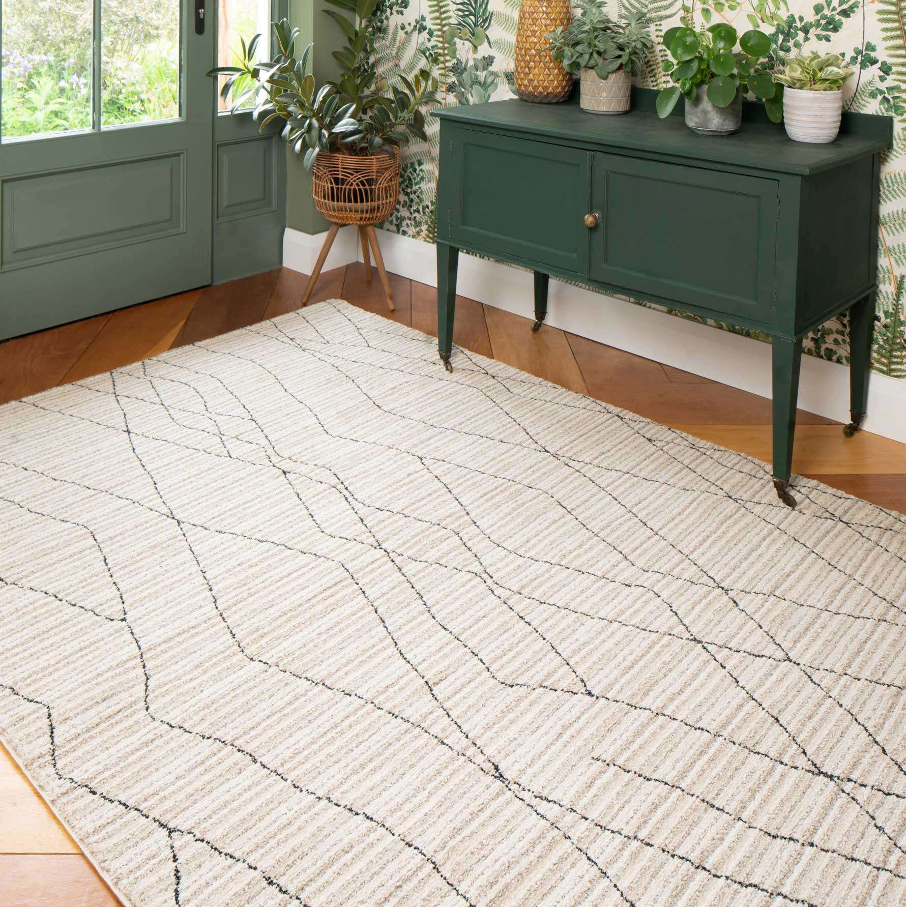 Cosy Soft Abstract Lined Beige Moroccan Berber Bedroom Rug - Image 4
