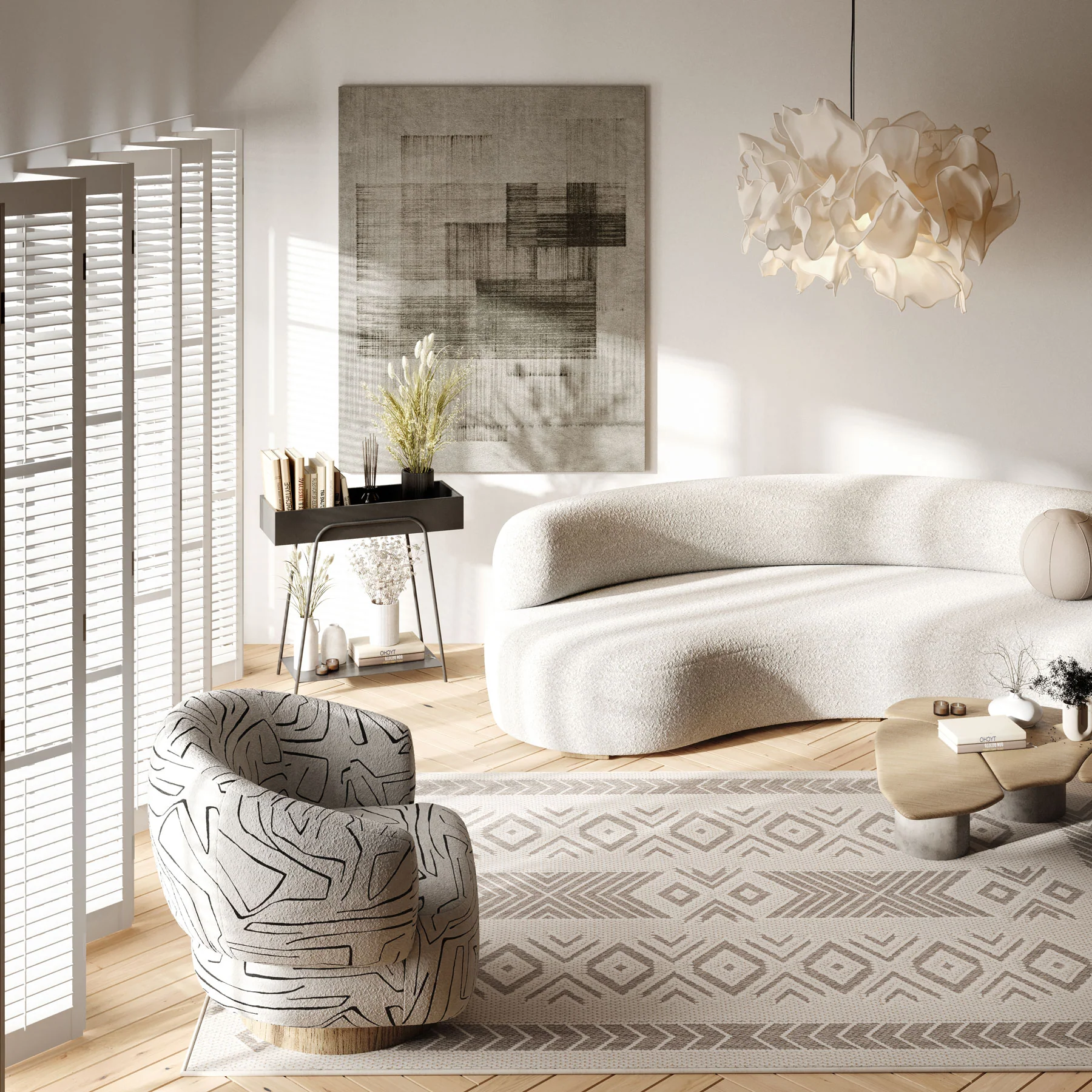 Cream Beige Motif Rug - Ryne - Image 2