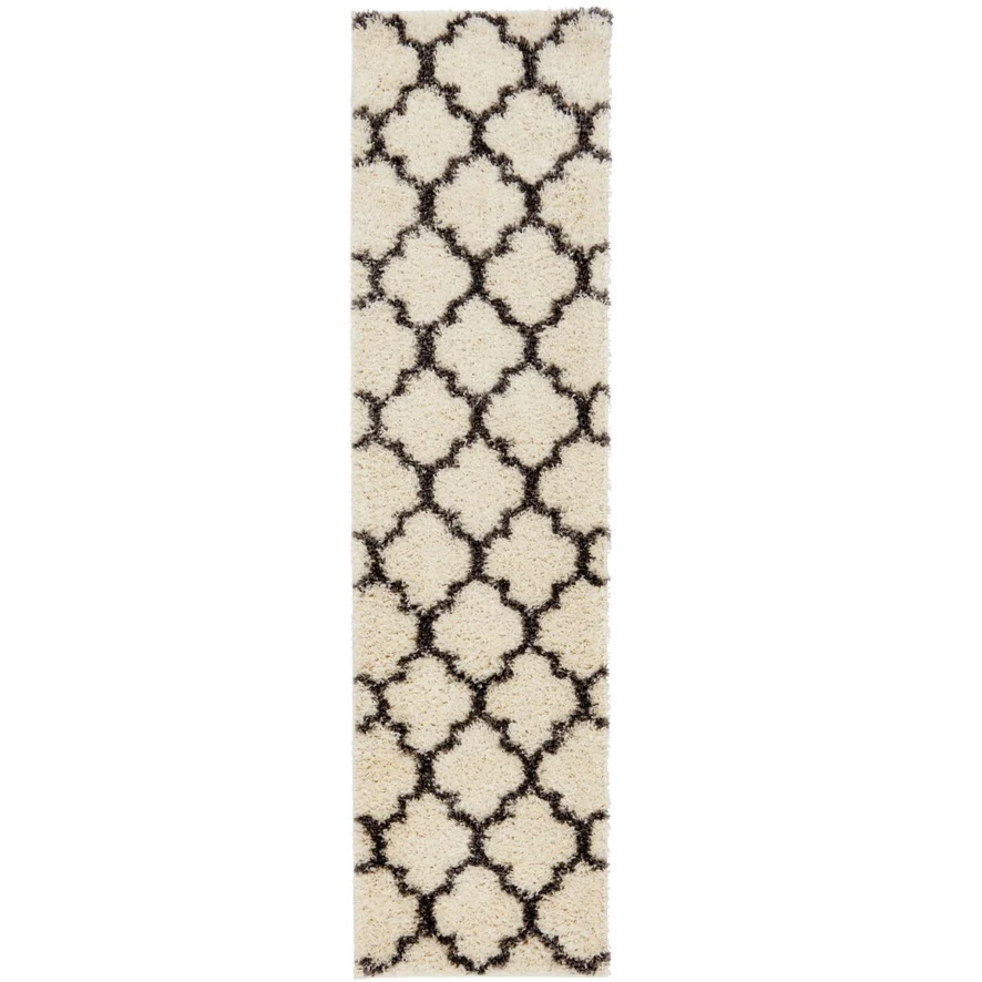 Cream Moroccan Trellis Shaggy Runner Rug