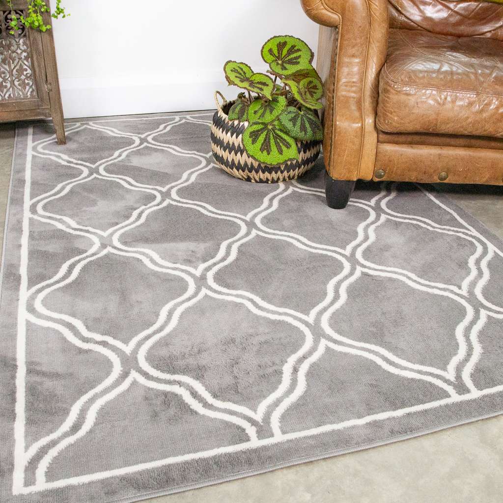 Dark Grey Trellis Living Room Rug - Image 2