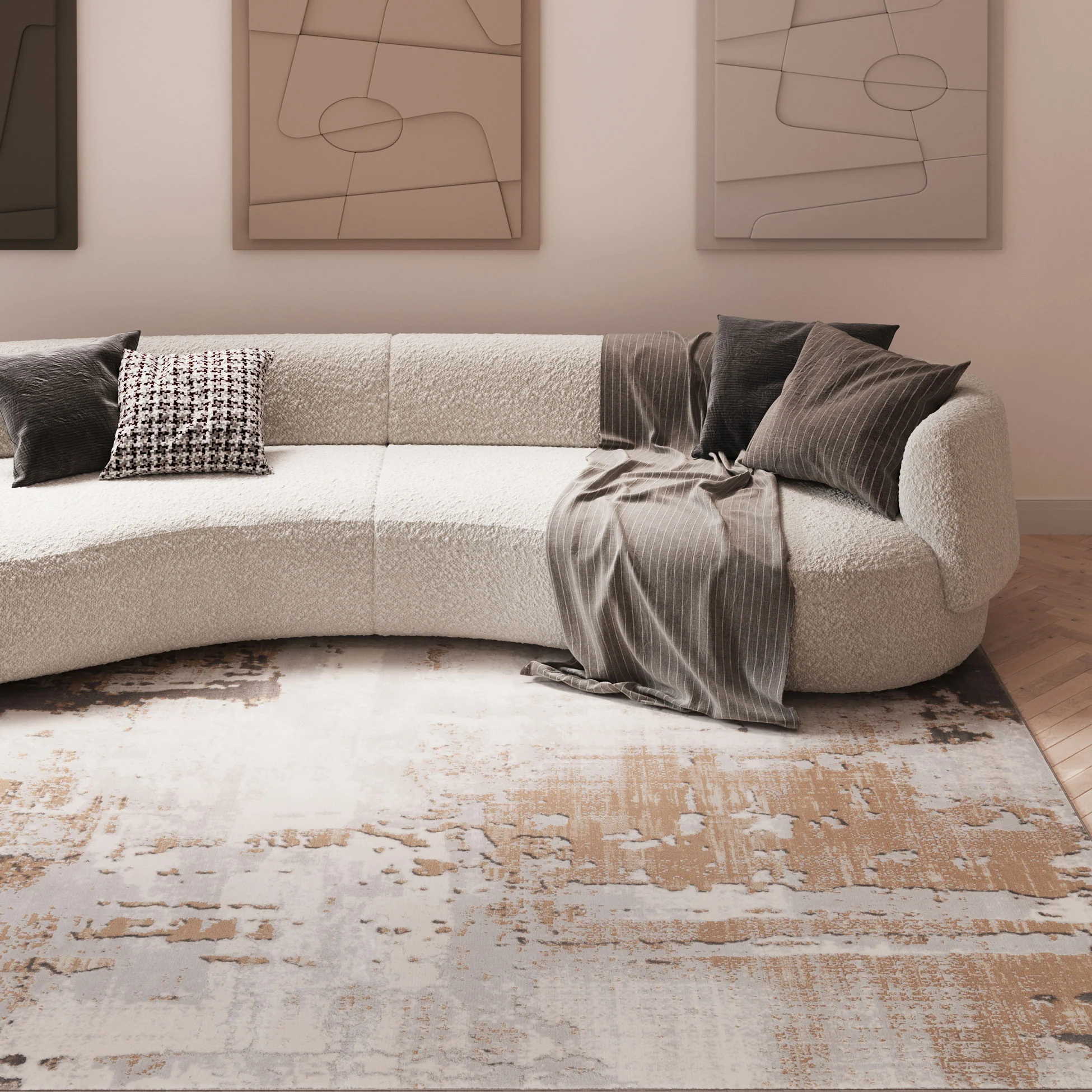 Distressed Abstract Beige Area Rug - Grace - Image 6