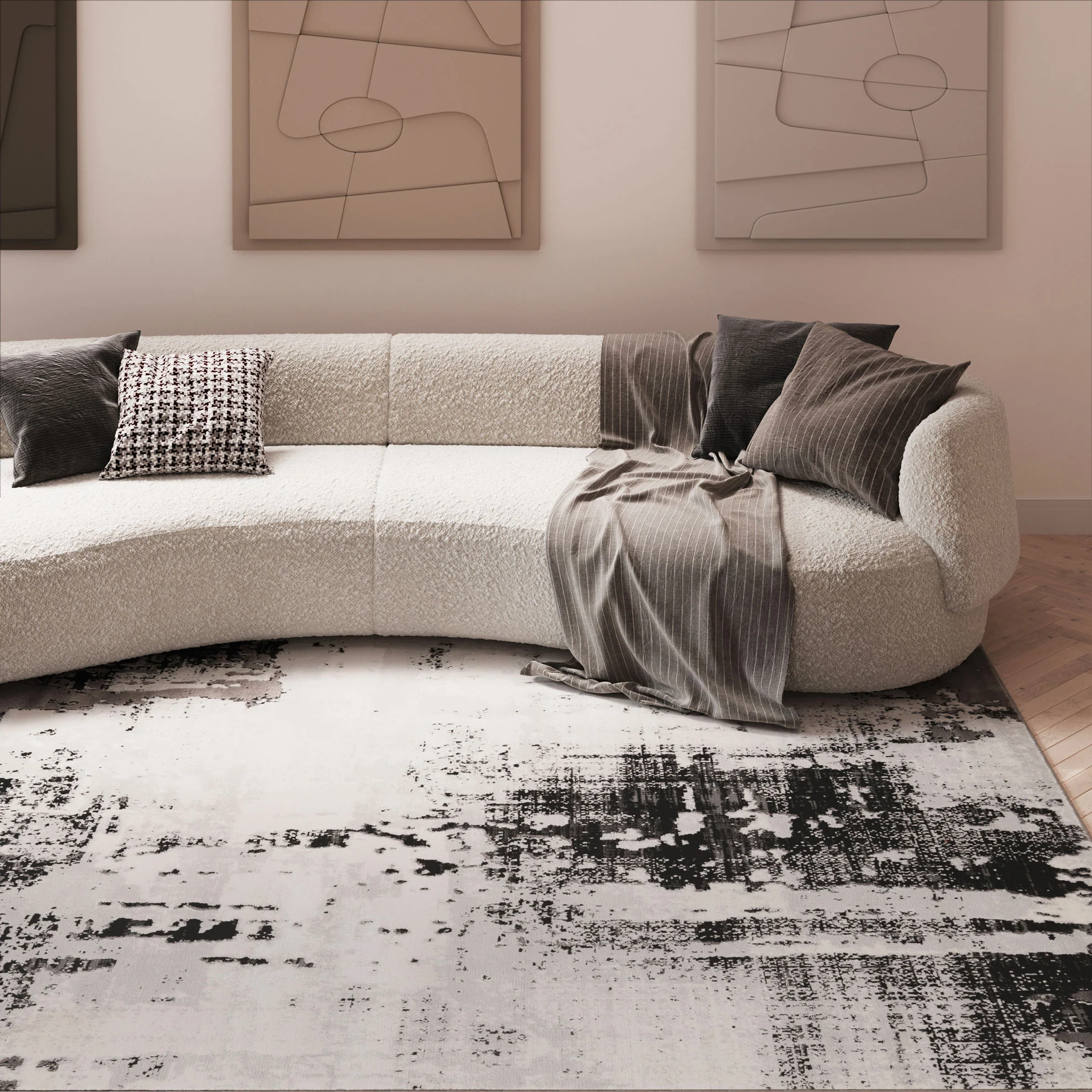 Distressed Abstract Grey Black Area Rug - Grace - Image 2