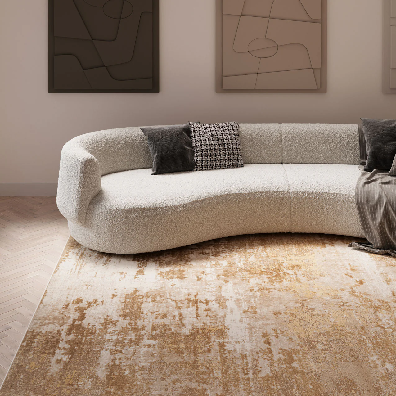 Distressed Beige Living Room Area Rug - Monroe - Image 3
