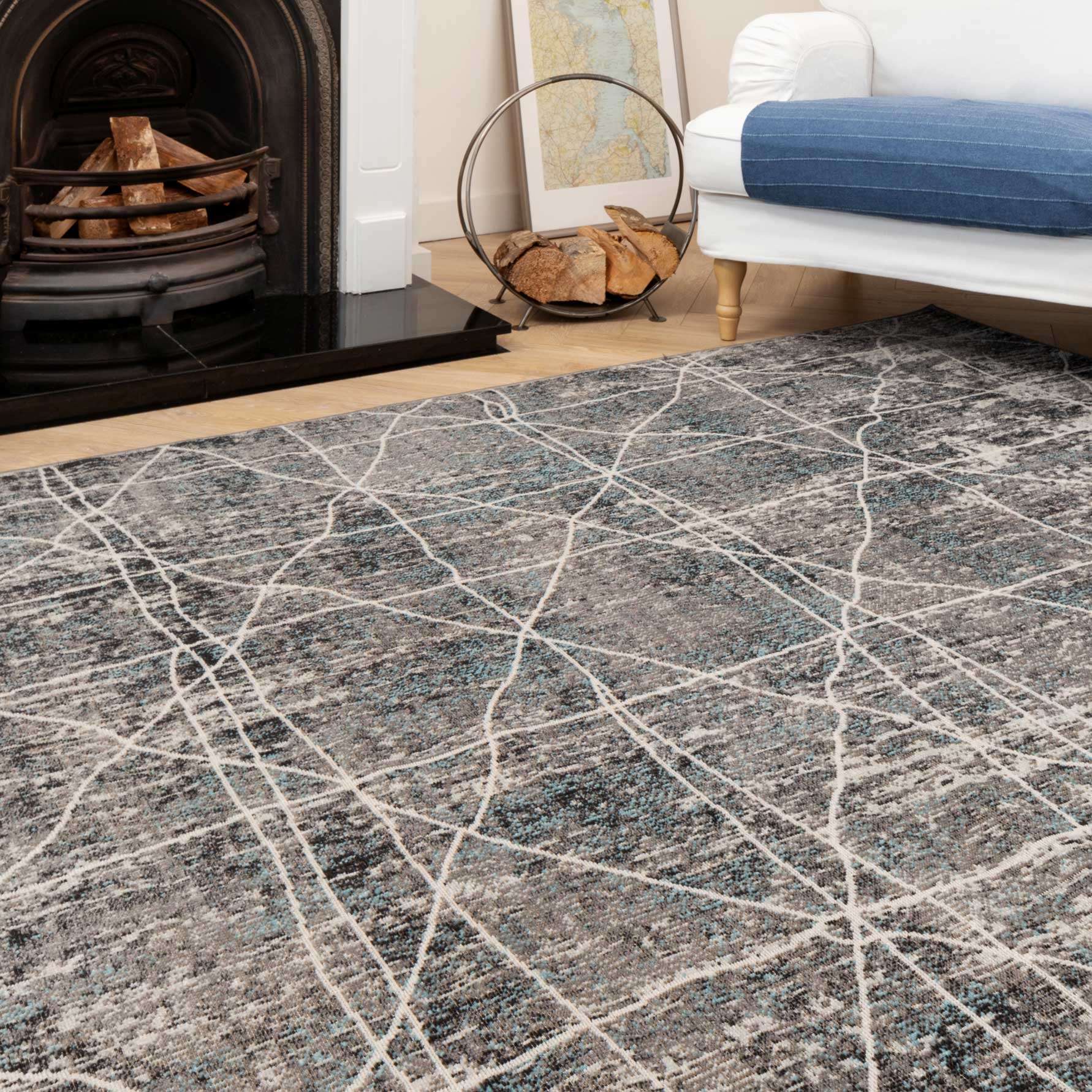 Distressed Grey Trellis Area Rug - Image 3