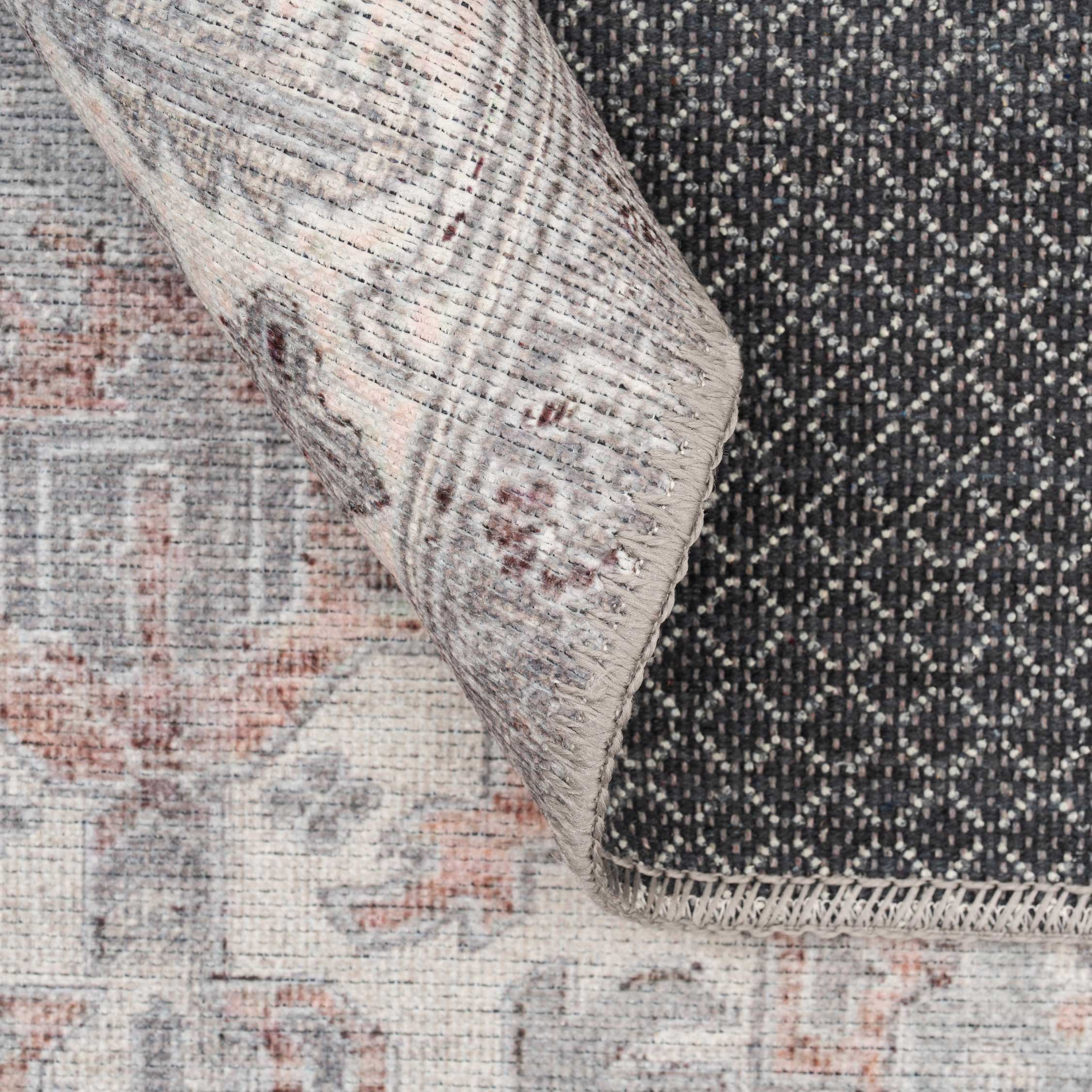 Flatwoven Washable Distressed Grey Bordered Rug - Grand - Image 10