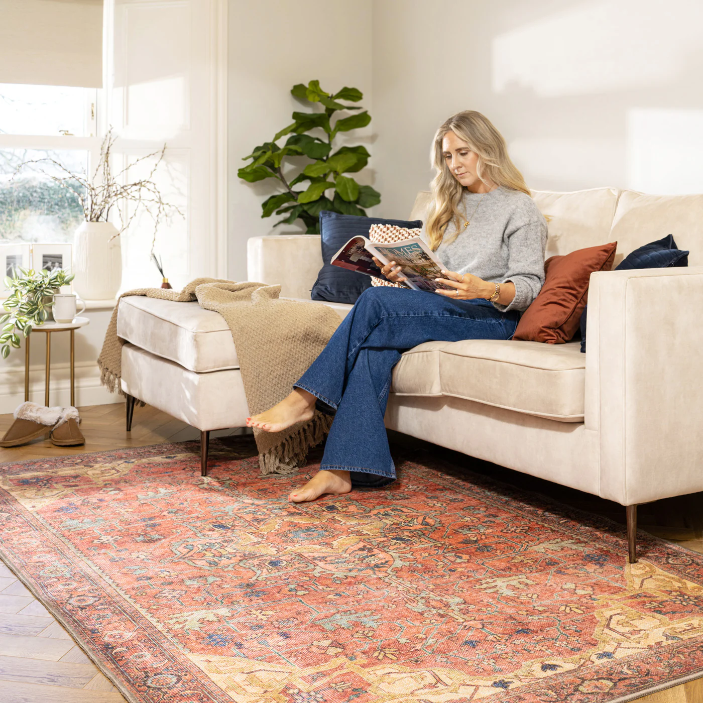 Kashan Washable Terracotta Rug - Viv - Image 2
