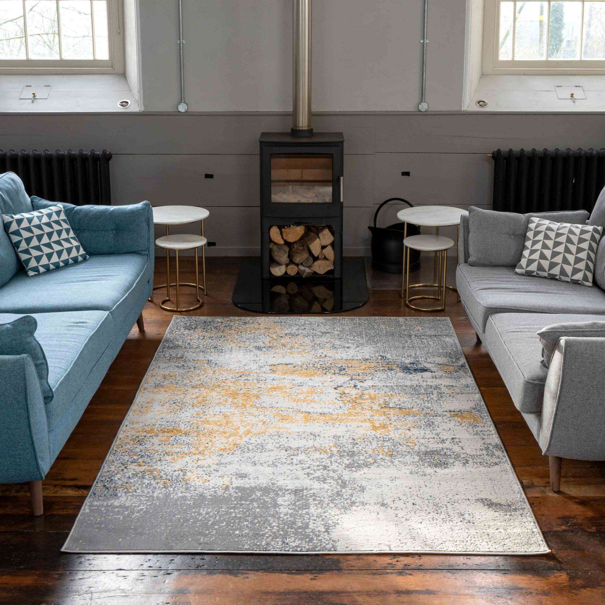 Distressed Ochre Yellow Pastel Soft Living Room Rug - Image 2