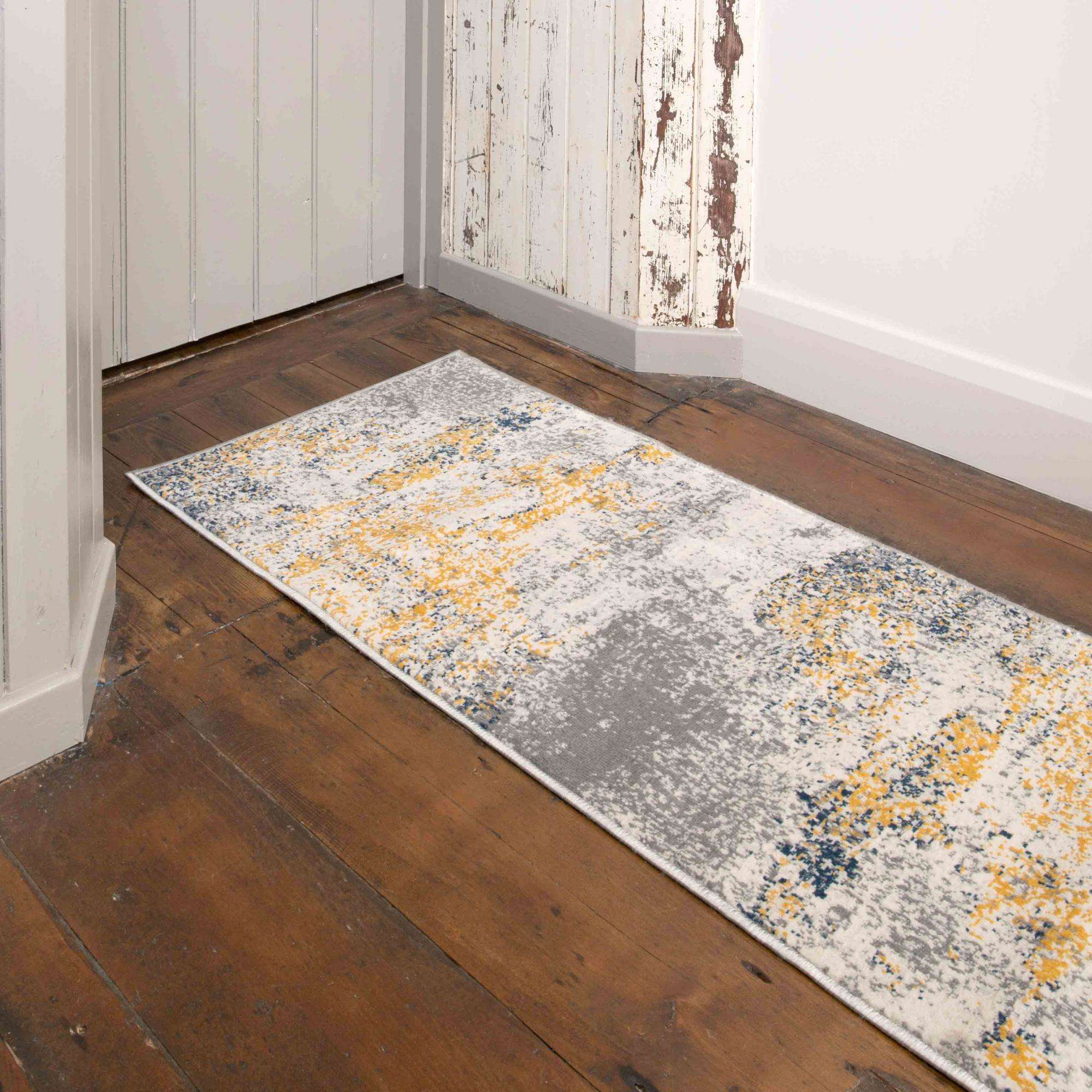 Distressed Ochre Yellow Pastel Soft Living Room Rug - Image 8