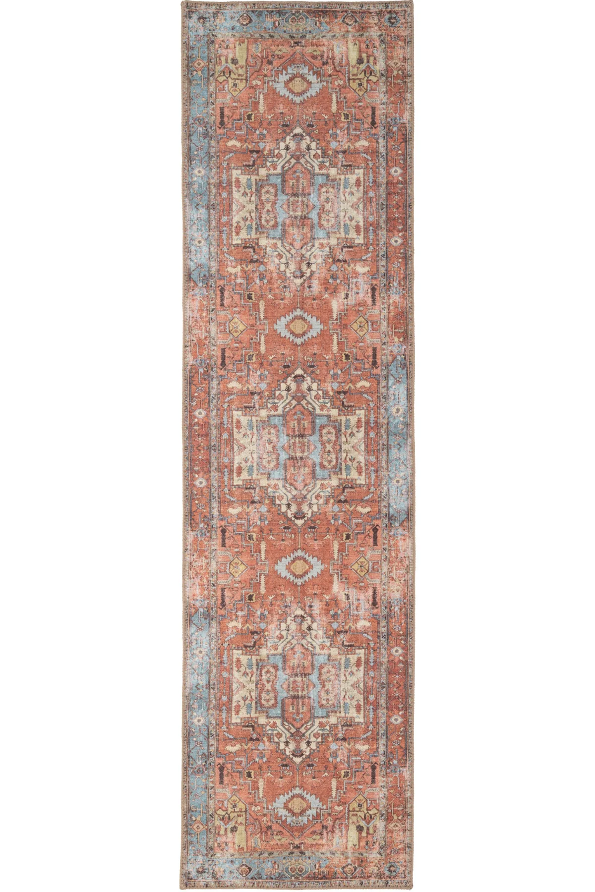 Flatwoven Washable Distressed Terracotta Aztec Boho Rug - Yana - Image 9