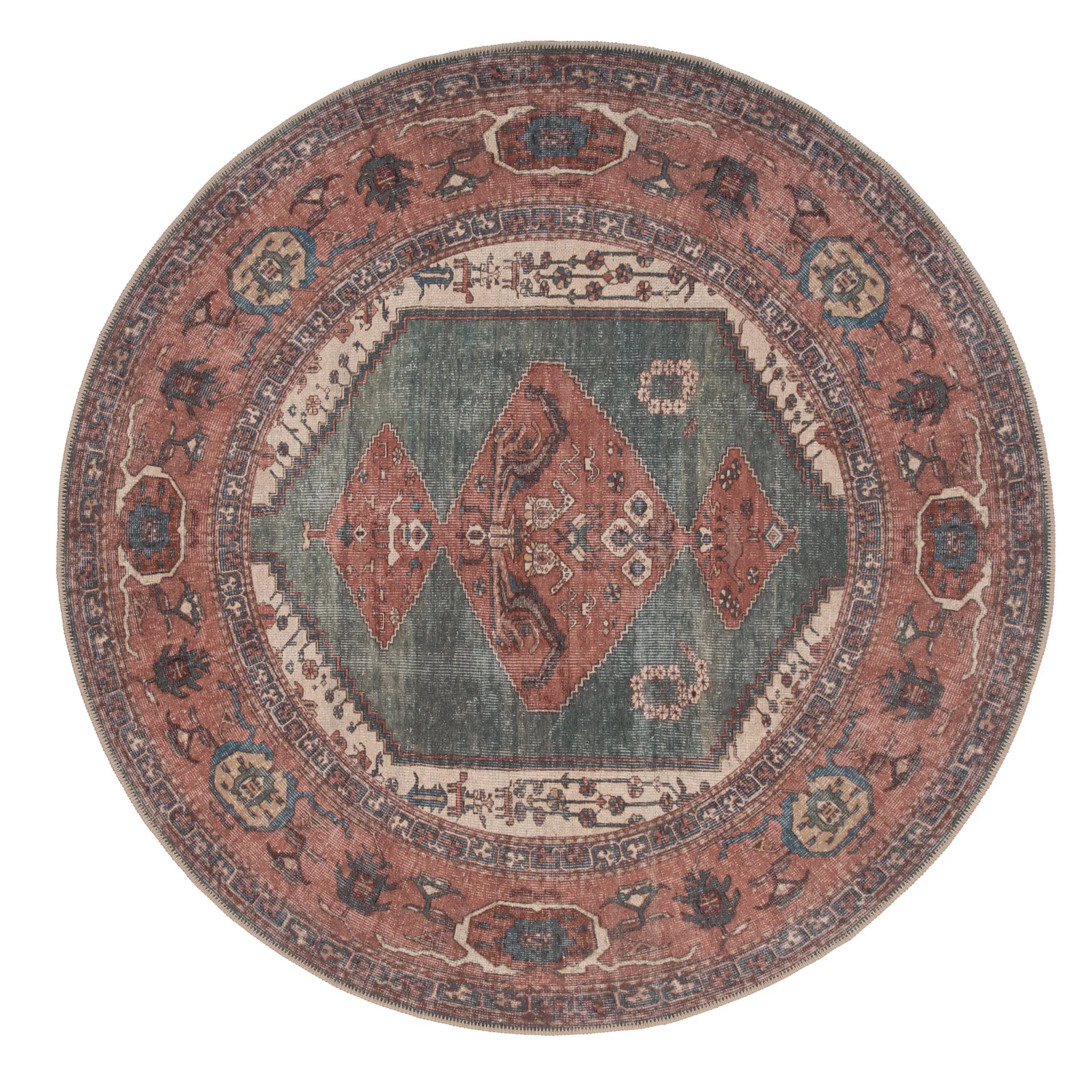 Flatwoven Washable Distressed Terracotta Green Boho Rug - Faro - Image 16