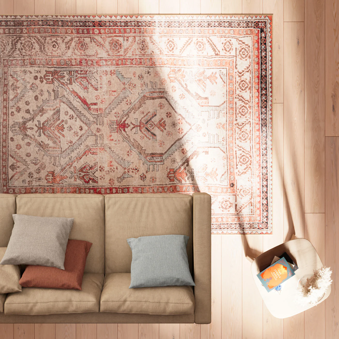 Distressed Terracotta Washable Rustic Rug - Rowe - Image 6
