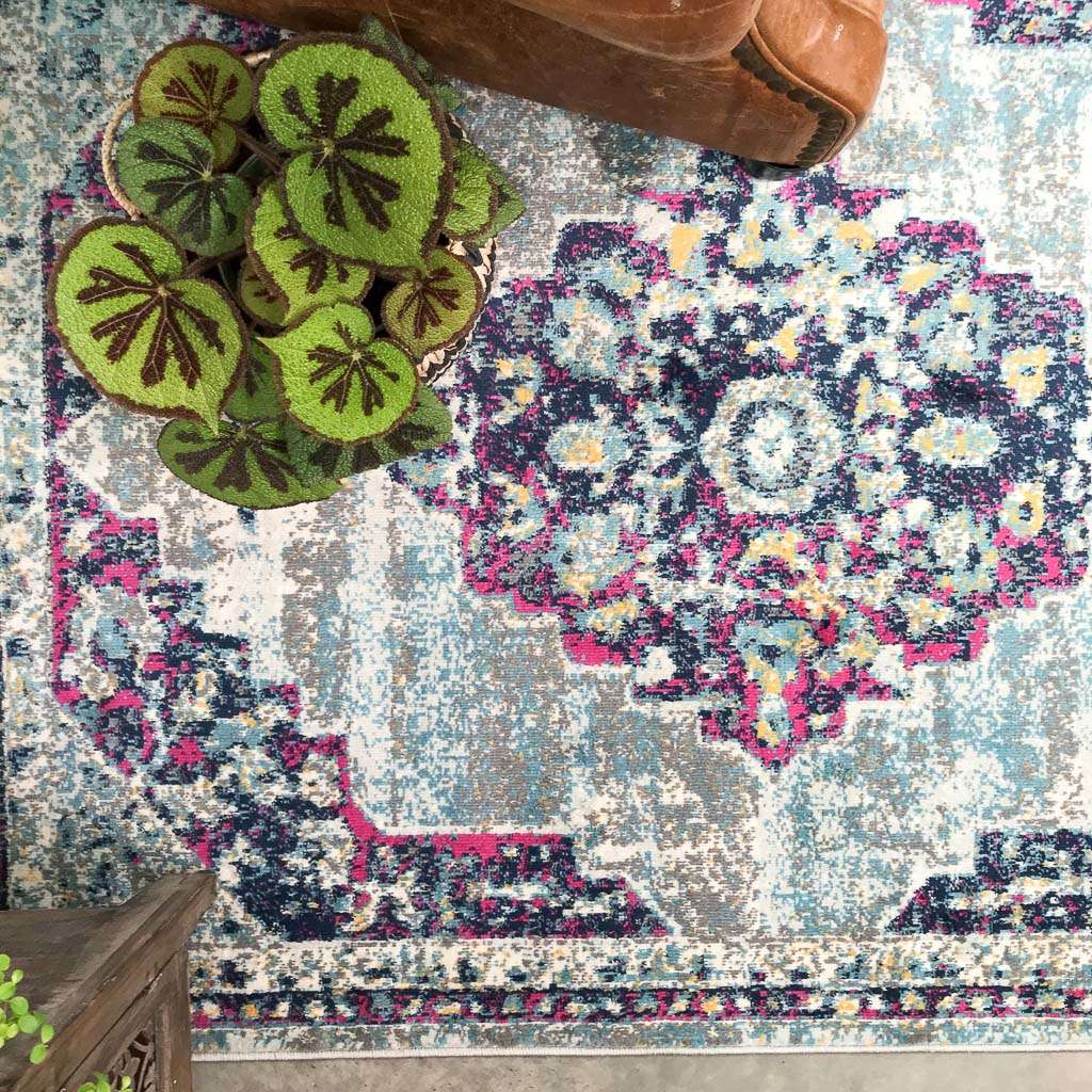 Faded Distressed Colourful Oriental Pattern Rug - Demelza - Image 2