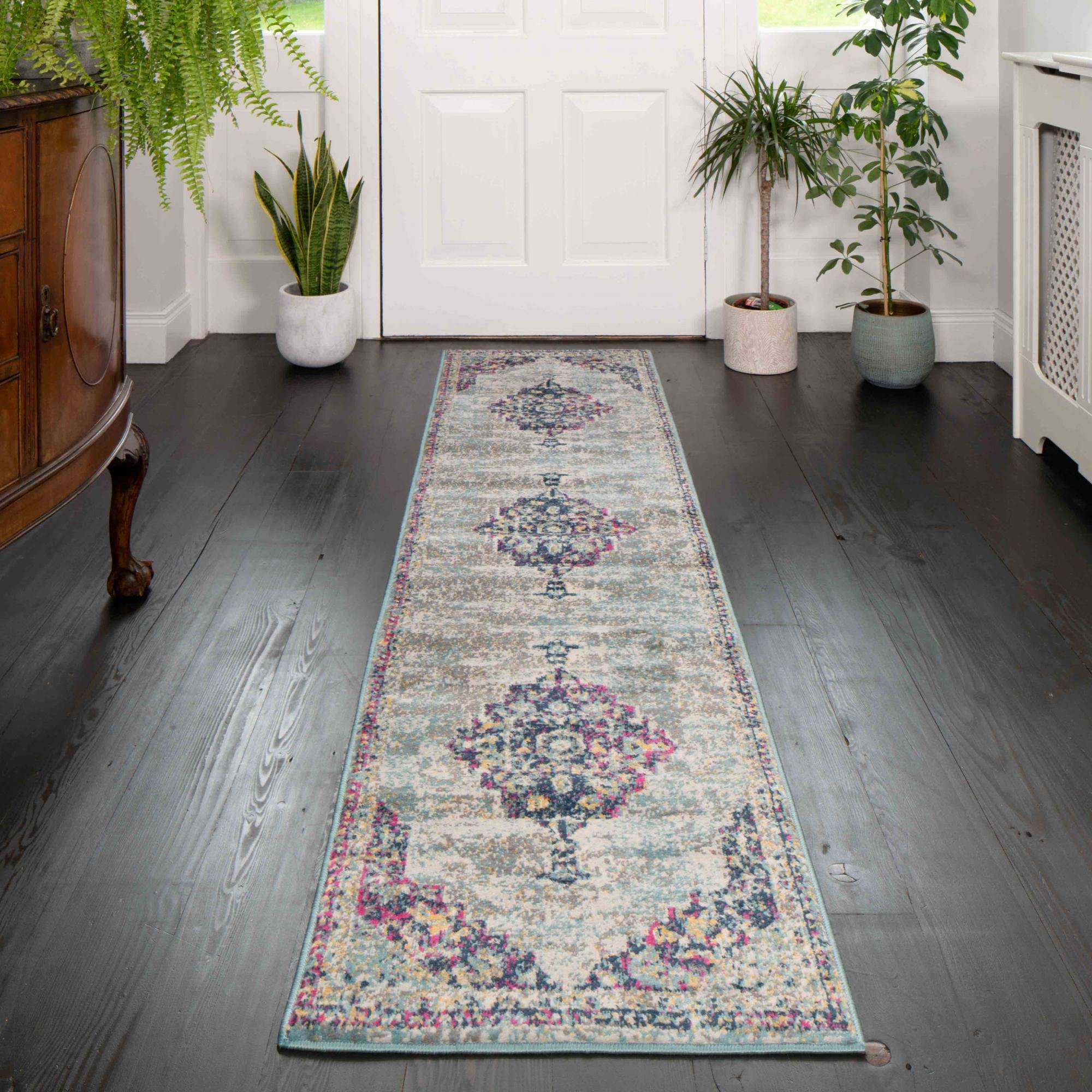 Faded Distressed Colourful Oriental Pattern Runner Rug - Image 2
