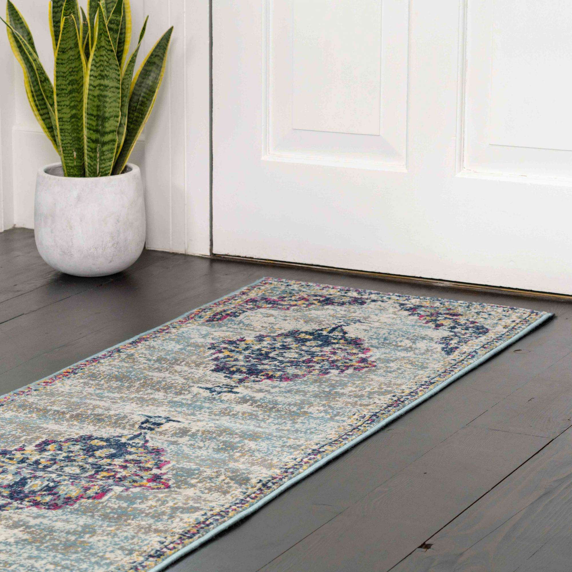 Faded Distressed Colourful Oriental Pattern Runner Rug - Image 3