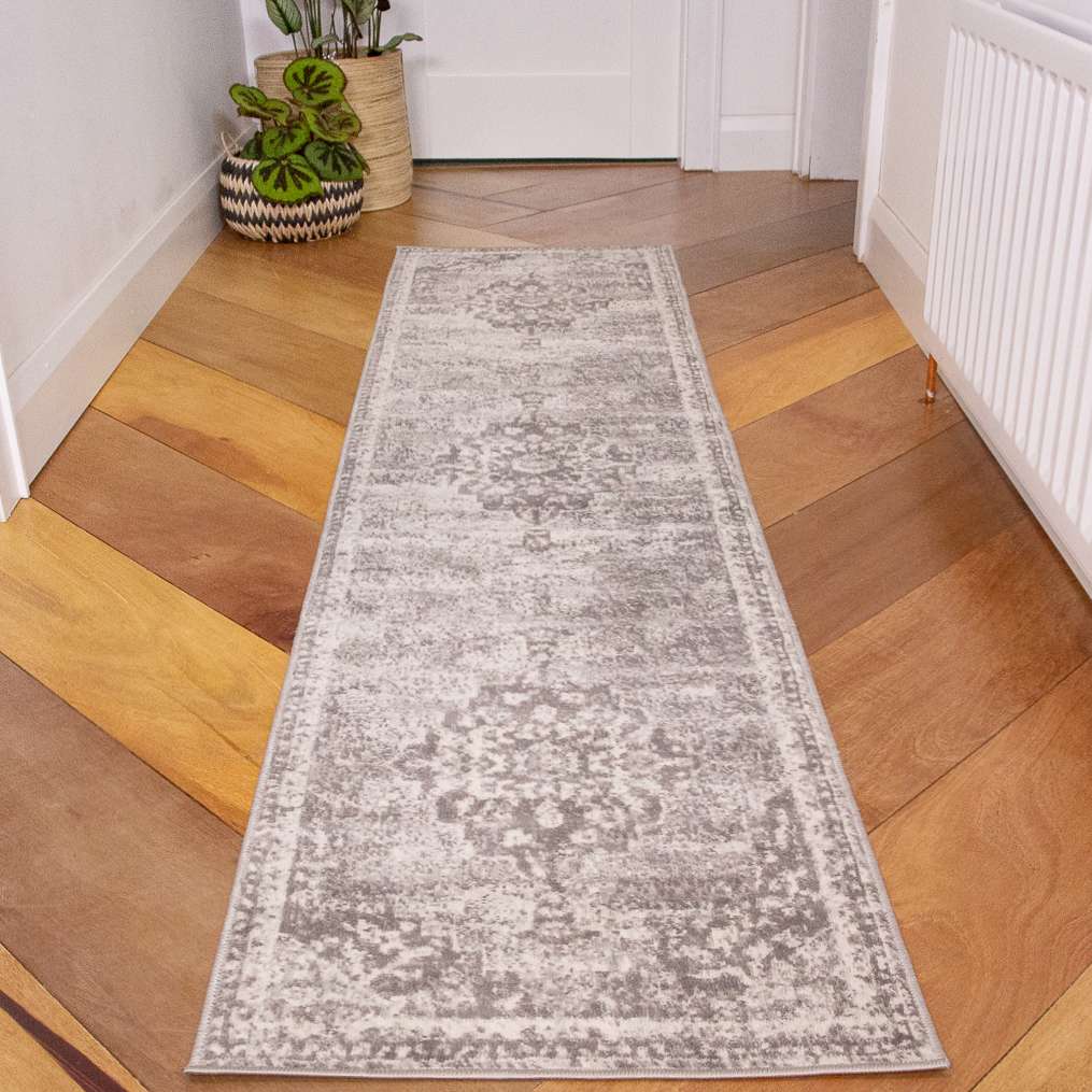 Faded Distressed Grey Oriental Pattern Rug - Demelza - Image 5