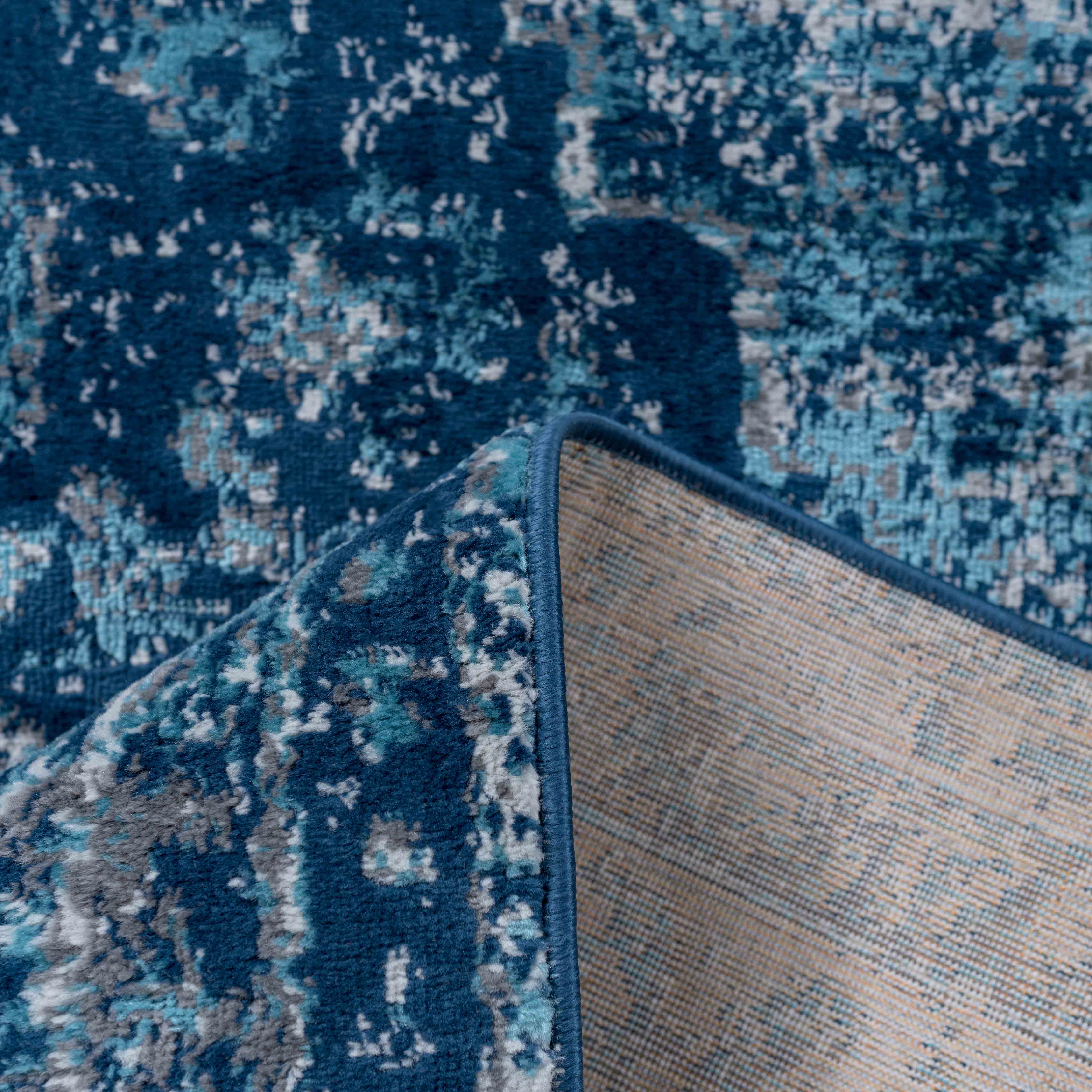 Faded Distressed Navy Blue Oriental Pattern Rug - Image 2