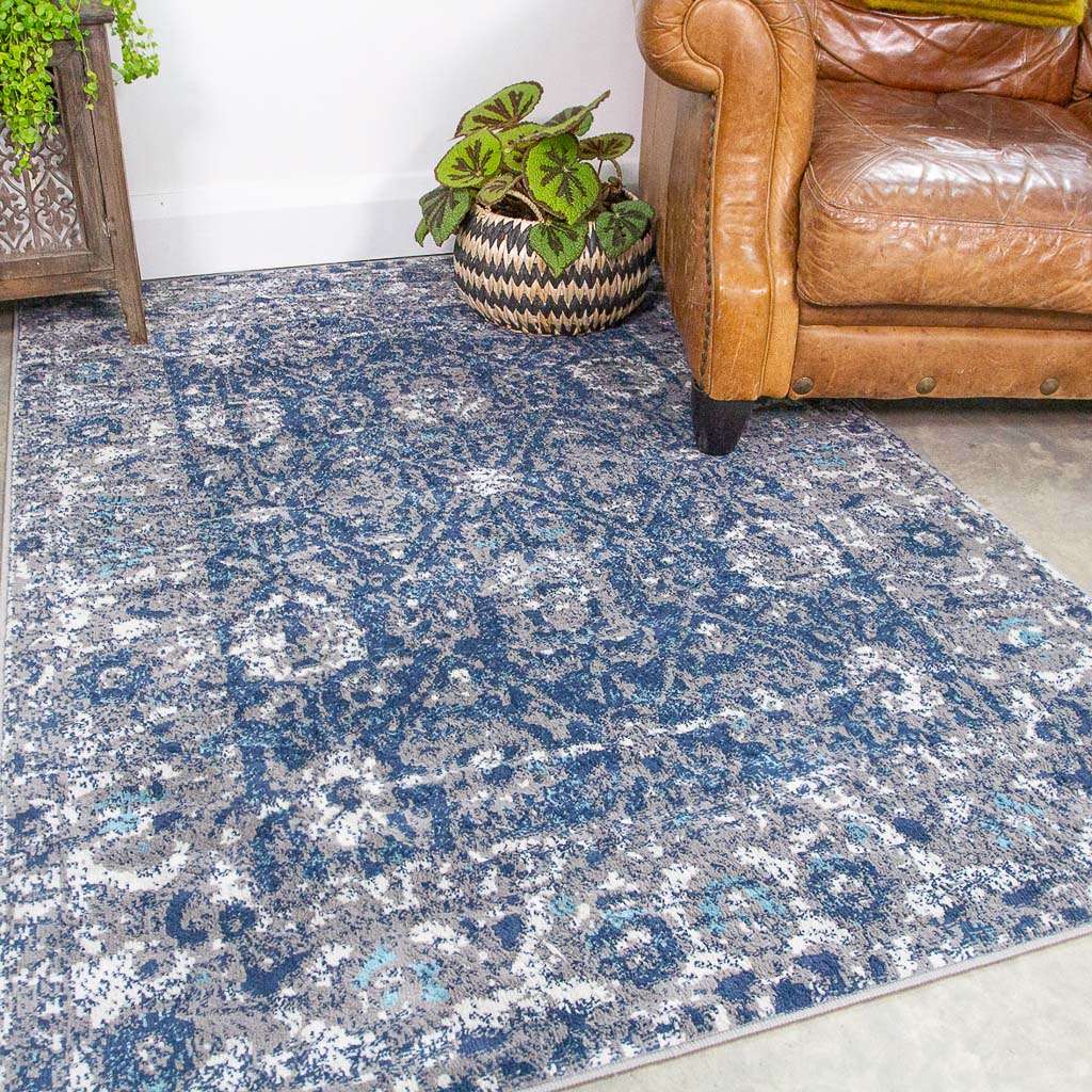 Faded Distressed Navy Oriental Pattern Runner Rug - Image 6